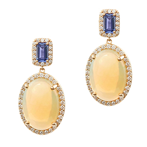 Cercei TIMELESS: aur galben de 18k / opal / tanzanit / diamante