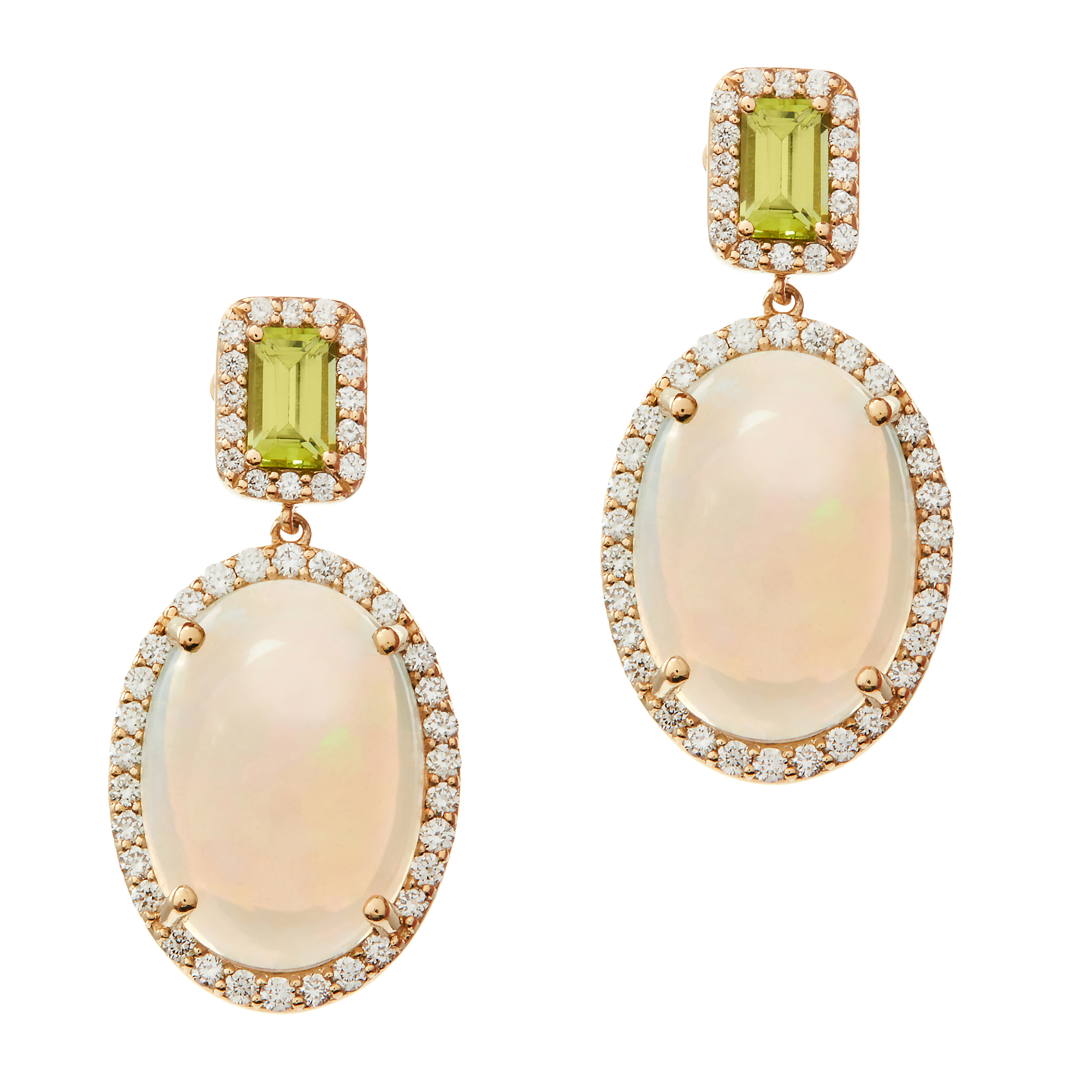 Cercei TIMELESS: aur galben de 18k / opal / peridot / diamante