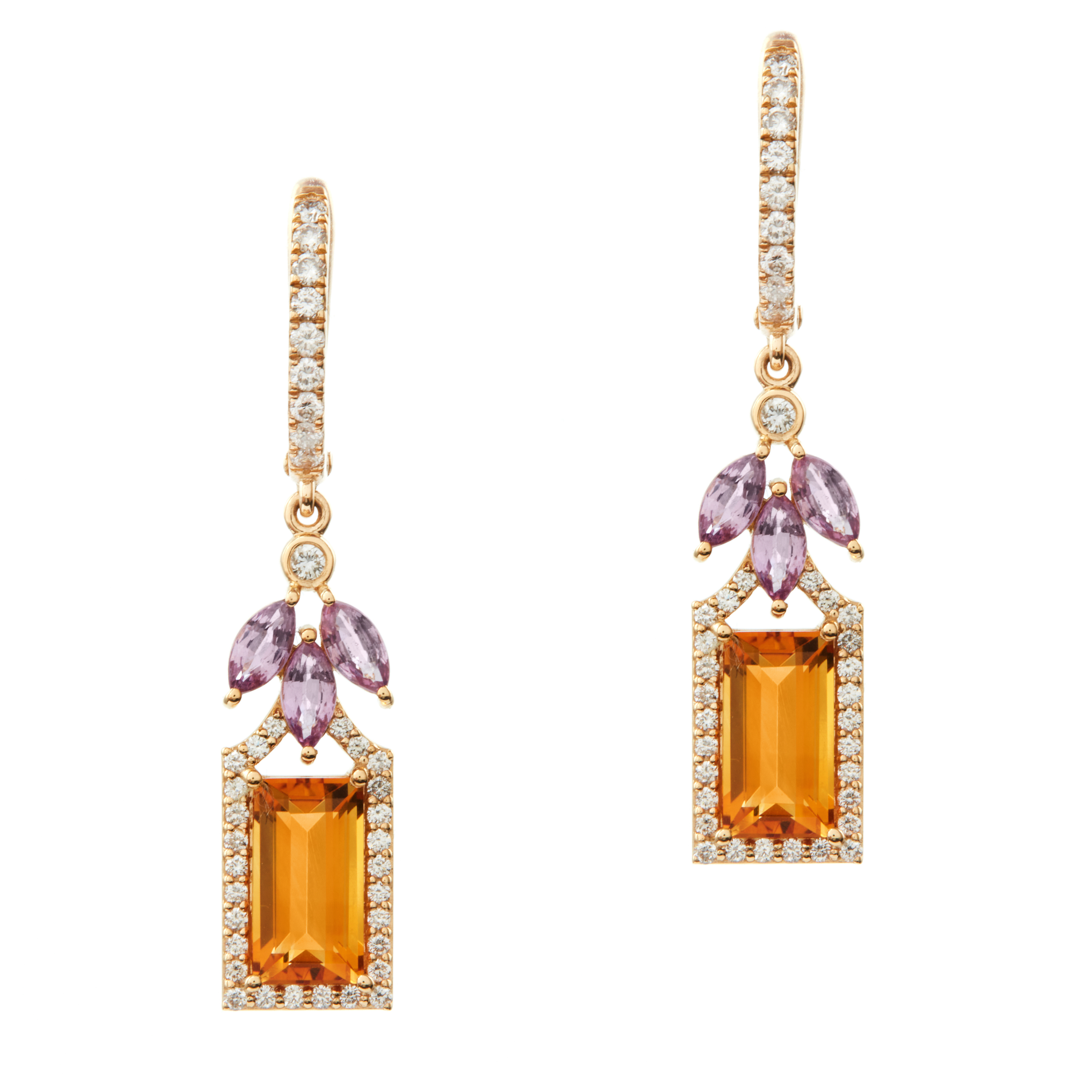 Cercei ALLEGRIA: aur galben 18k / citrin / safir / diamante