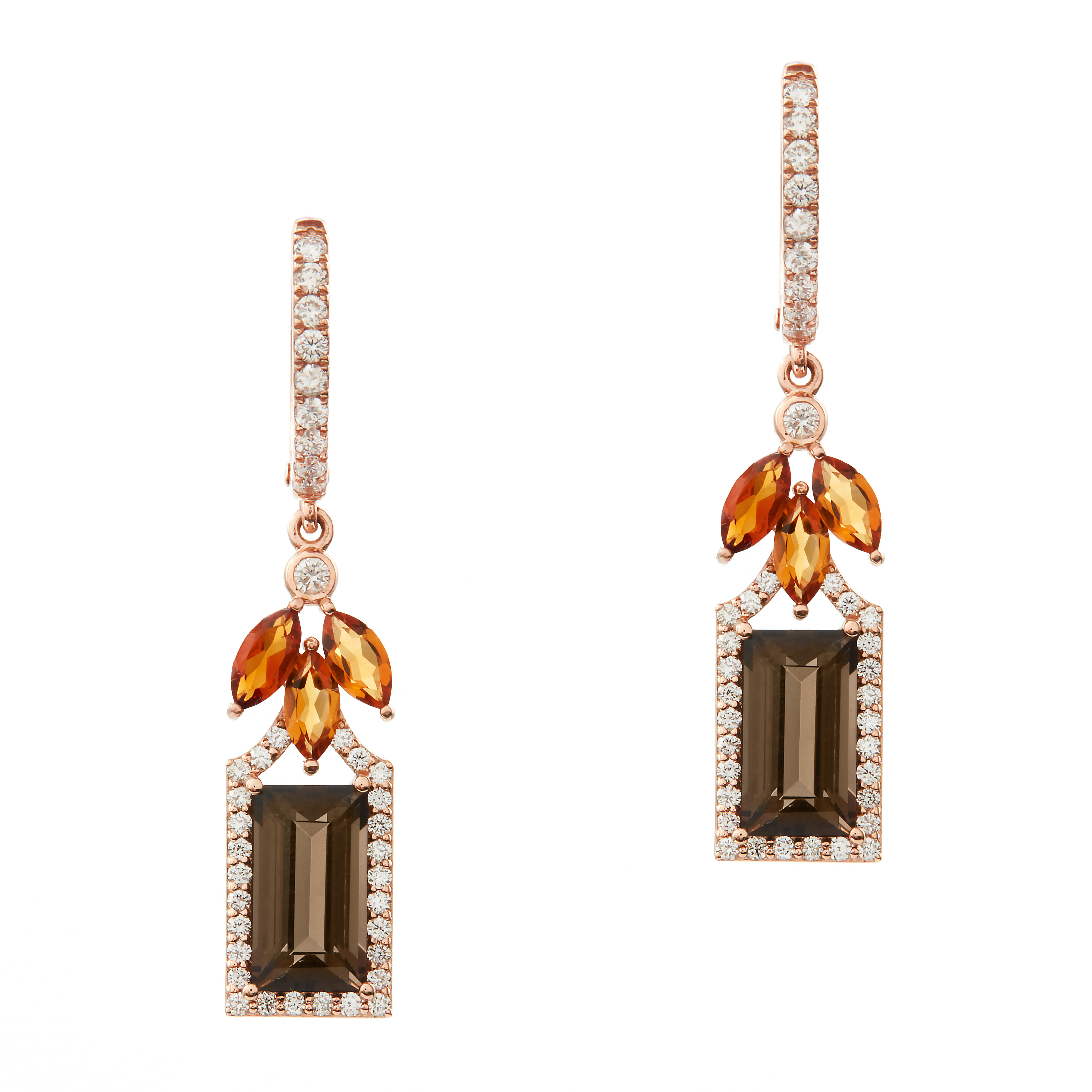 Cercei ALLEGRIA: aur roz 18k / cuart / citrin / diamante