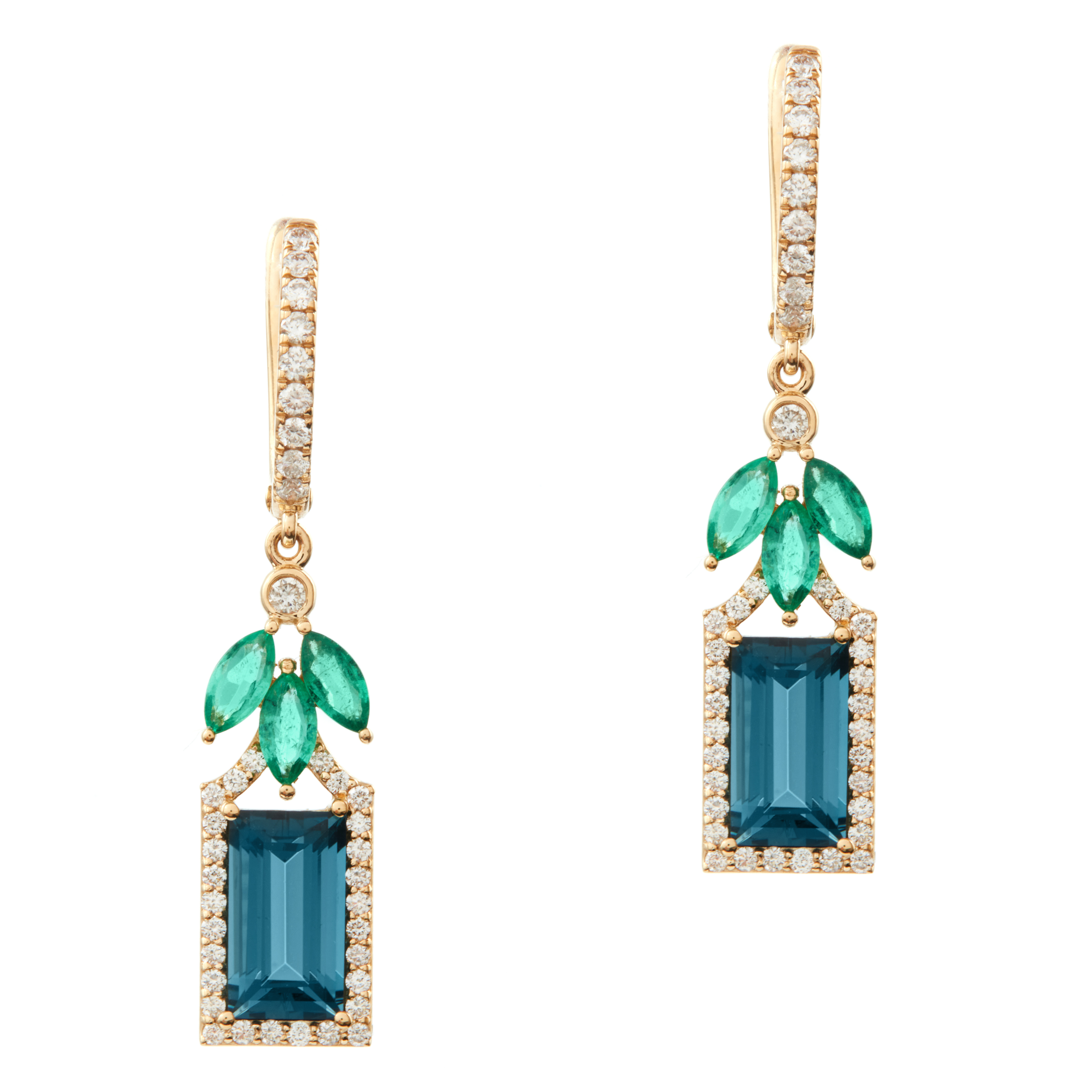 Cercei ALLEGRIA: aur galben 18k / topaz / smarald  / diamante