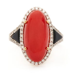 INEL TIMELESS:  aur galben de 18k / coral rosu / onix  / diamante