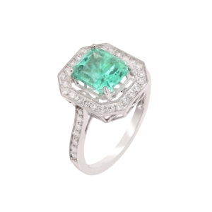 Inel aur alb 18k, smarald 2.28 ct. si diamante 0.37 ct.