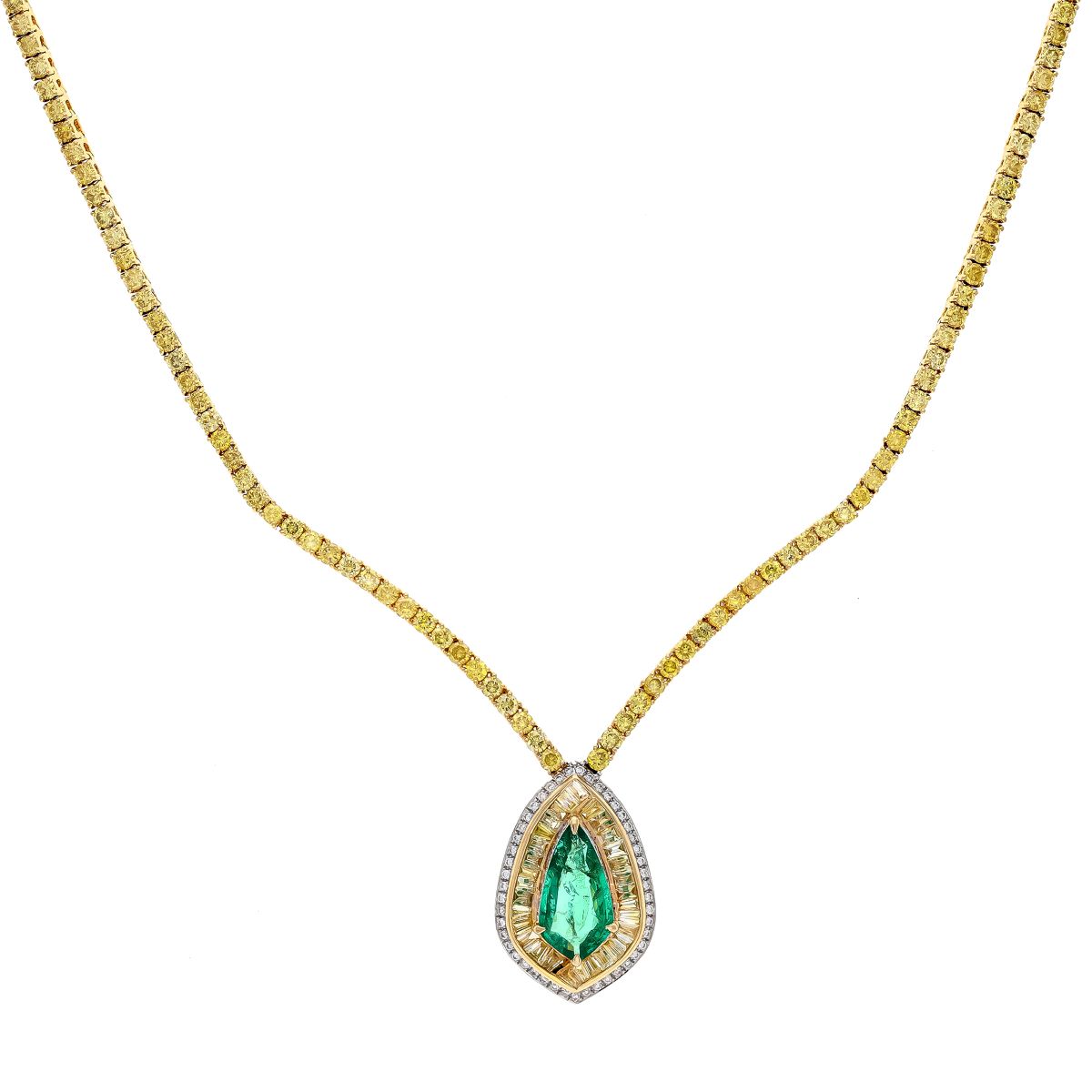 Colier GALA din aur galben de 18k cu smarald (1.65 ct) si diamante (7.18 ct.)