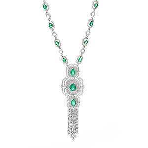 Colier GALA din aur alb de 18k cu smaralde (12.26 ct) si diamante (11.03 ct.)