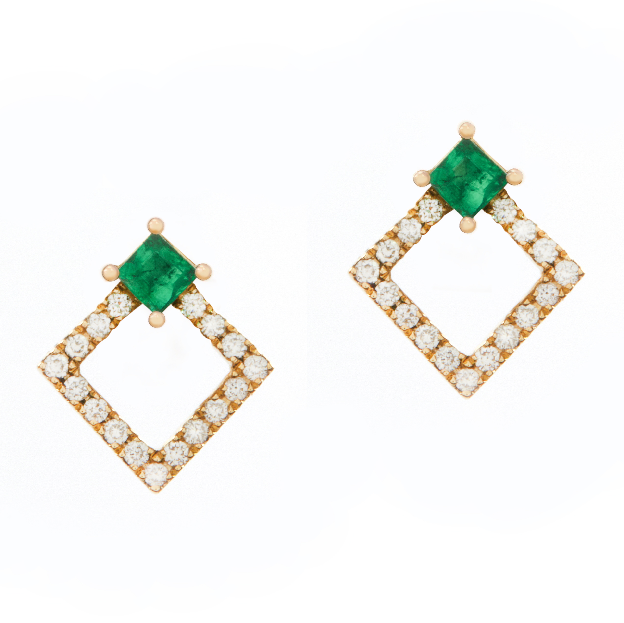 Cercei aur galben 18k, smarald si diamante