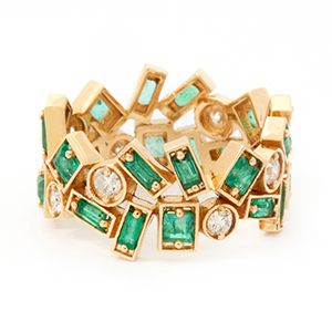 Inel aur galben 18k, smaralde si diamante