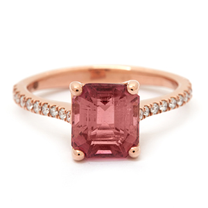 Inel din aur roz 18k cu turmalina 2.38 ct. si diamante