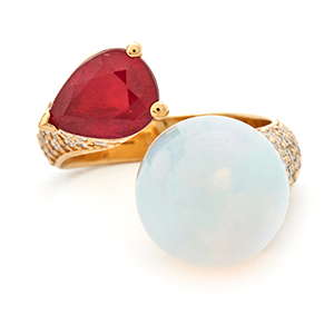 Inel GALA din aur galben de 18k cu opal, rubin si diamante