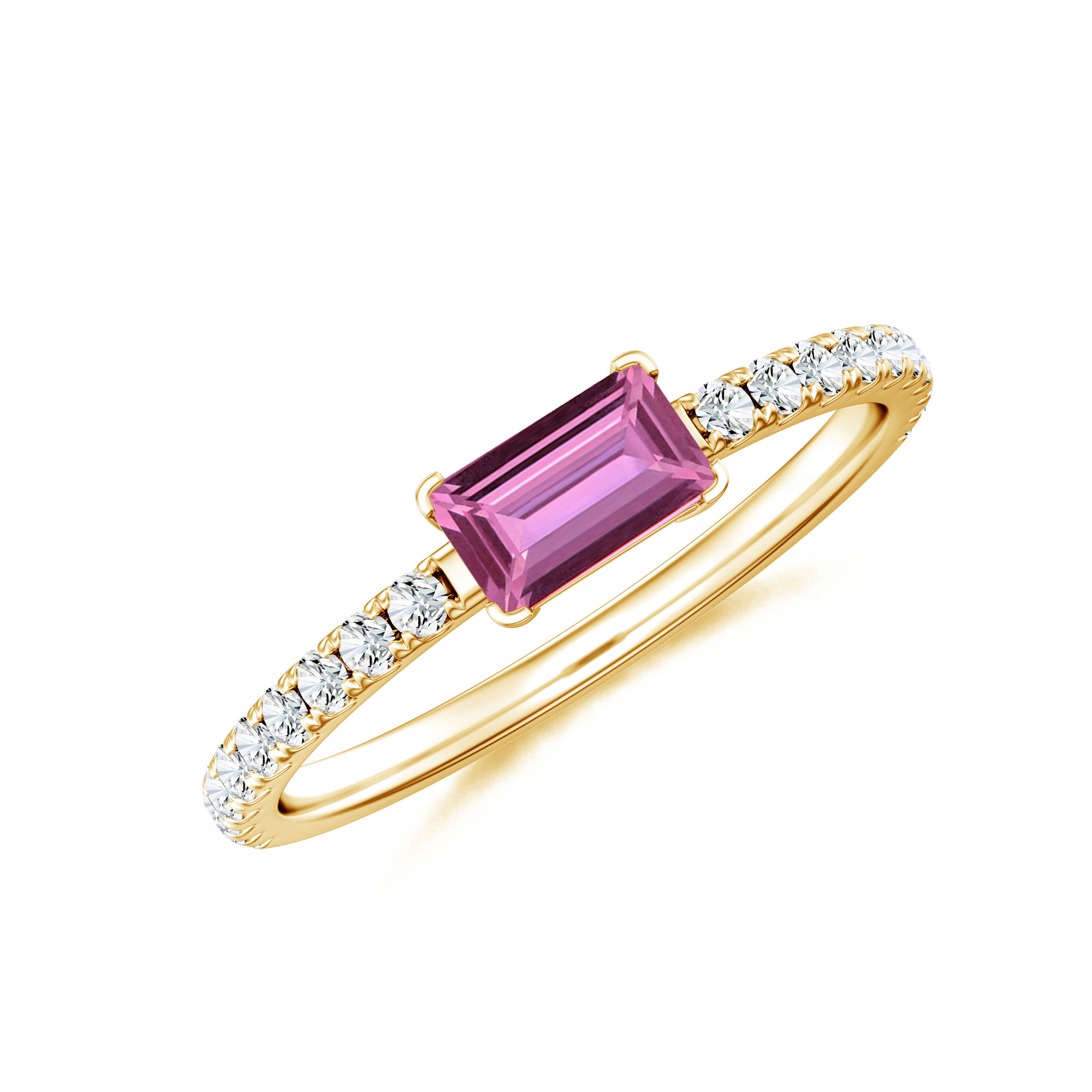 Inel LINEA din aur galben de 18k cu safir roz si diamante