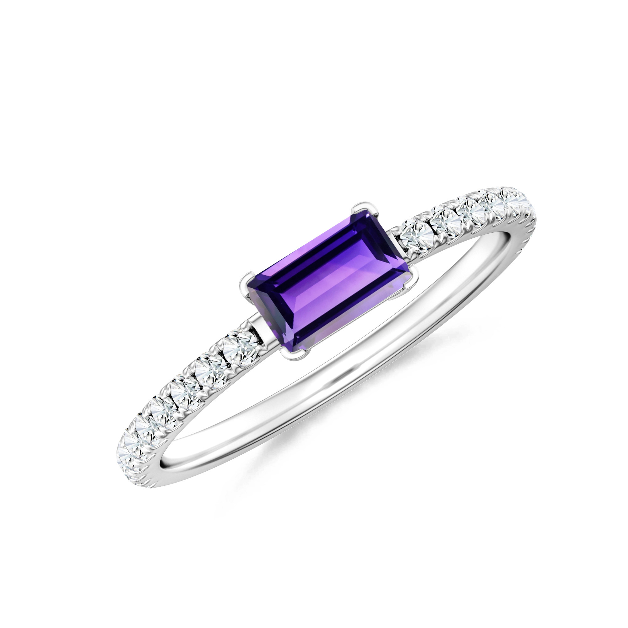 Inel LINEA din aur alb de 18k cu ametist si diamante