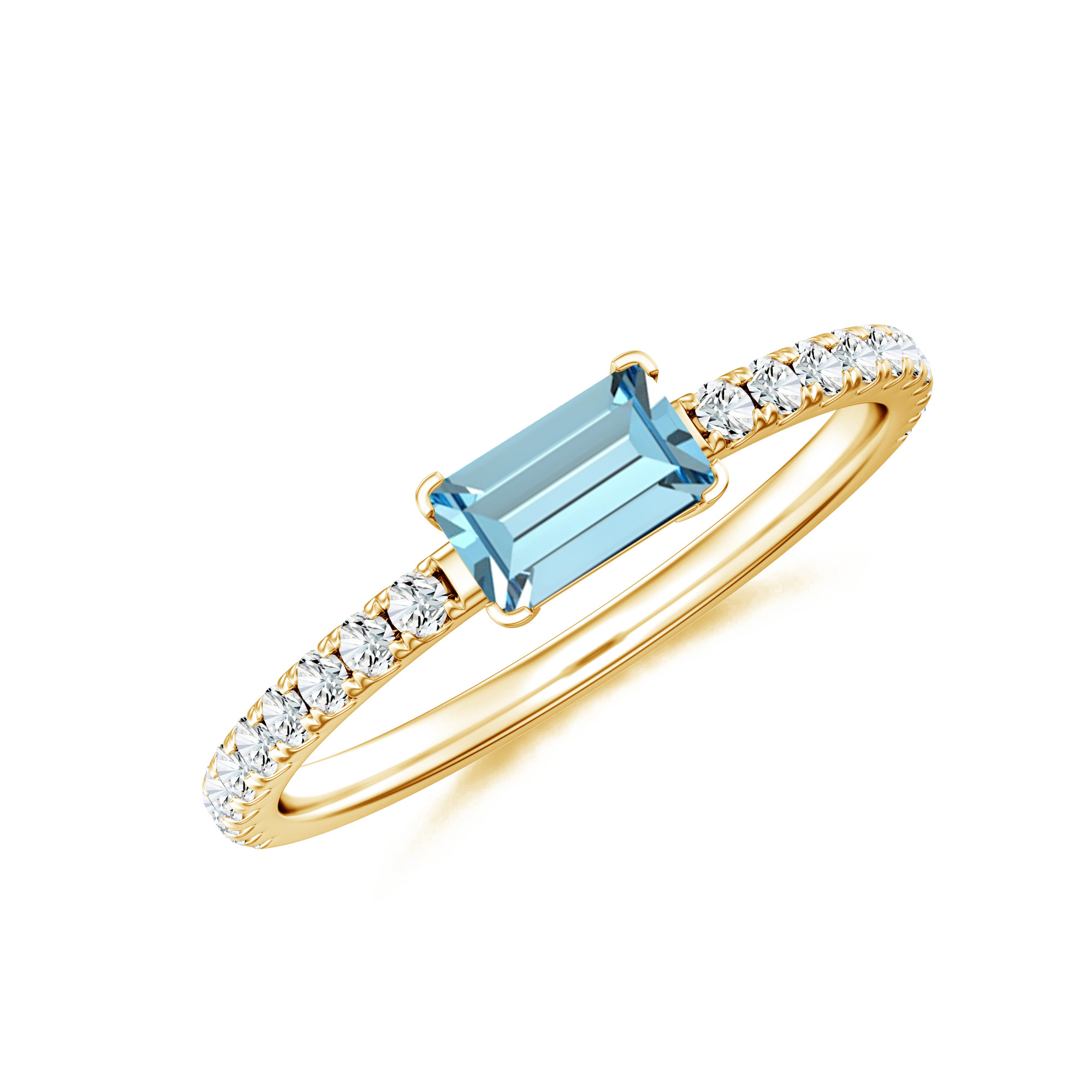 Inel LINEA din aur galben de 18k cu acvamarin si diamante