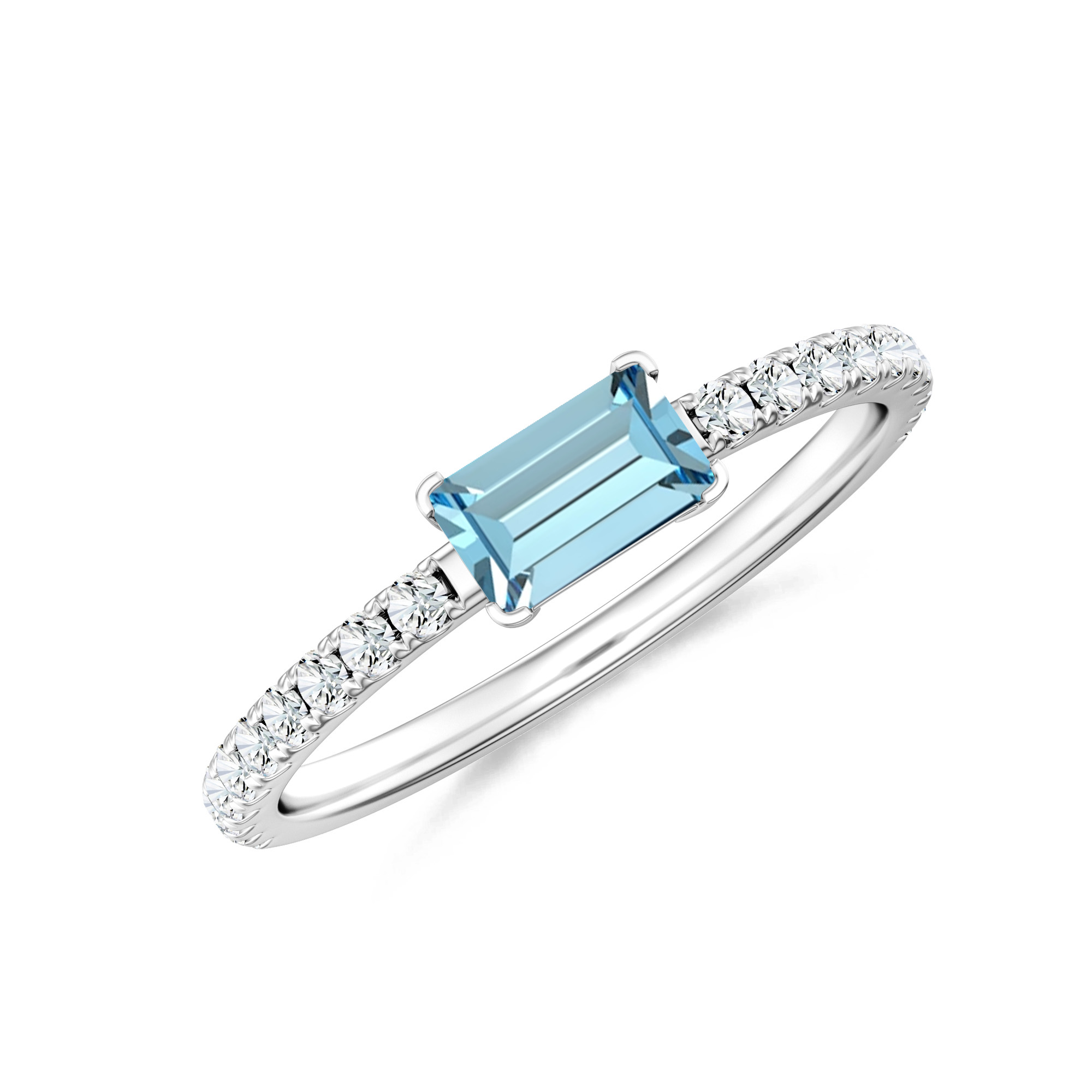 Inel LINEA din aur alb de 18k cu acvamarin si diamante