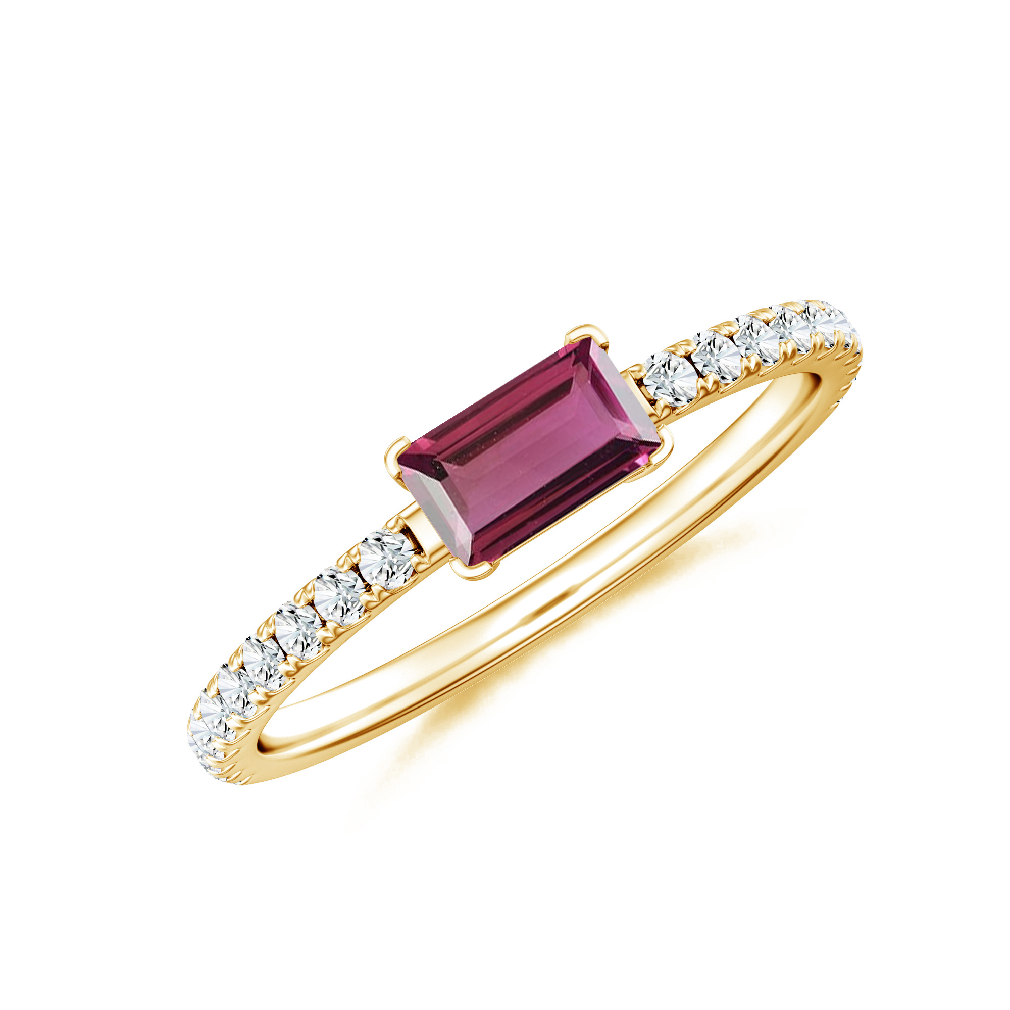 Inel LINEA din aur roz de 18k cu turmalina roz si diamante