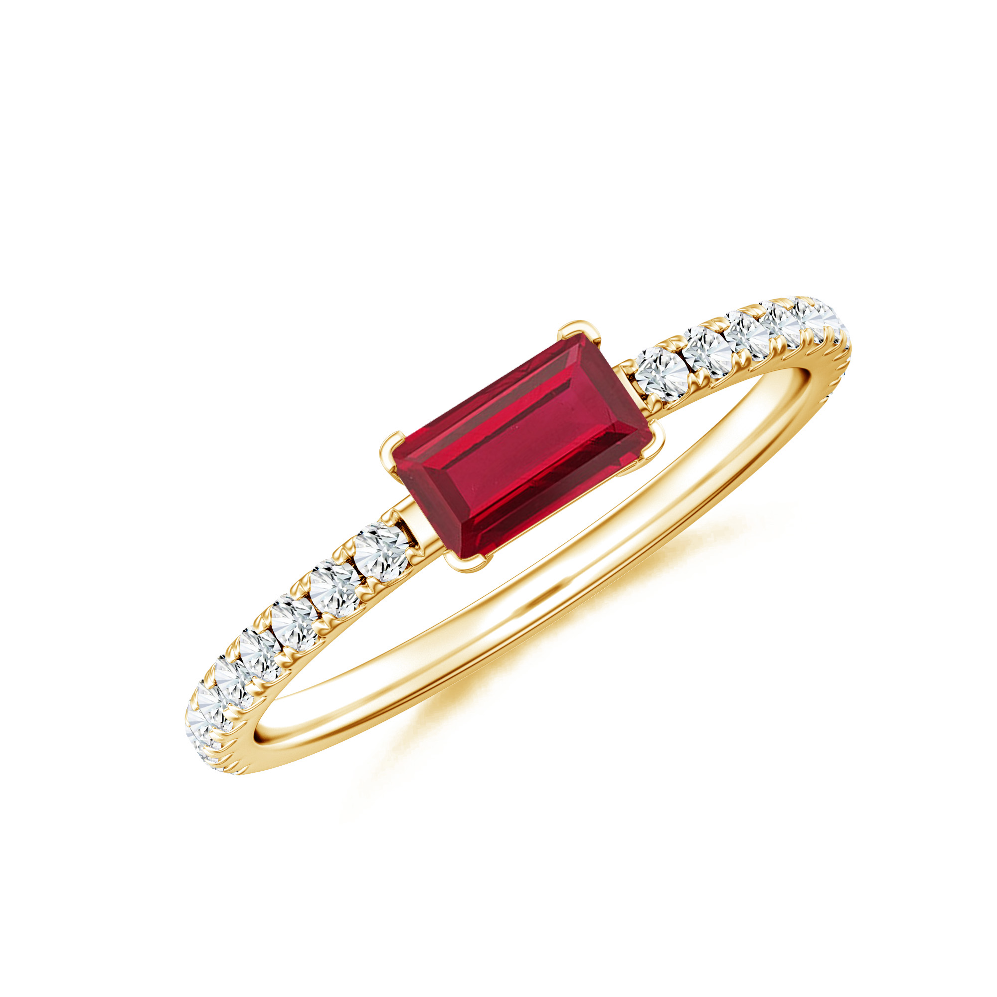 Inel LINEA din aur galben de 18k cu rubin si diamante