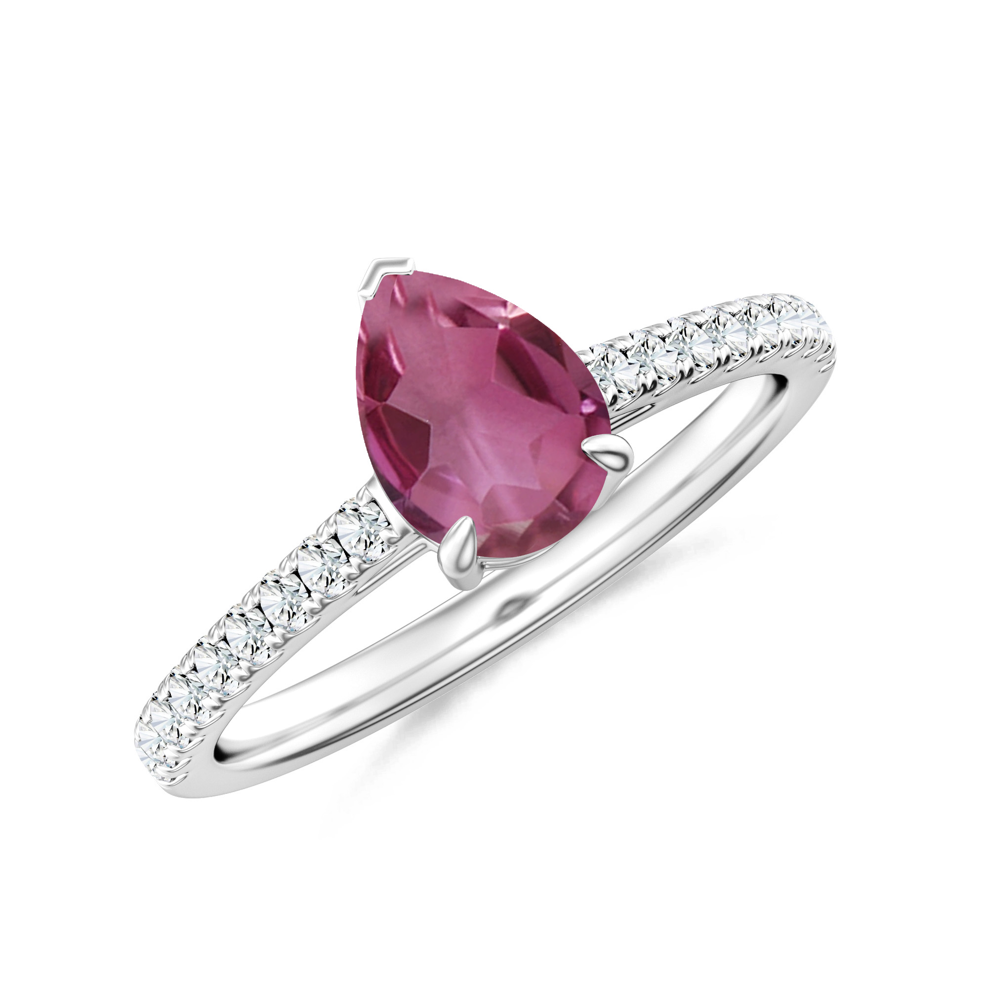 Inel LINEA din aur alb de 18k cu turmalina roz si diamante