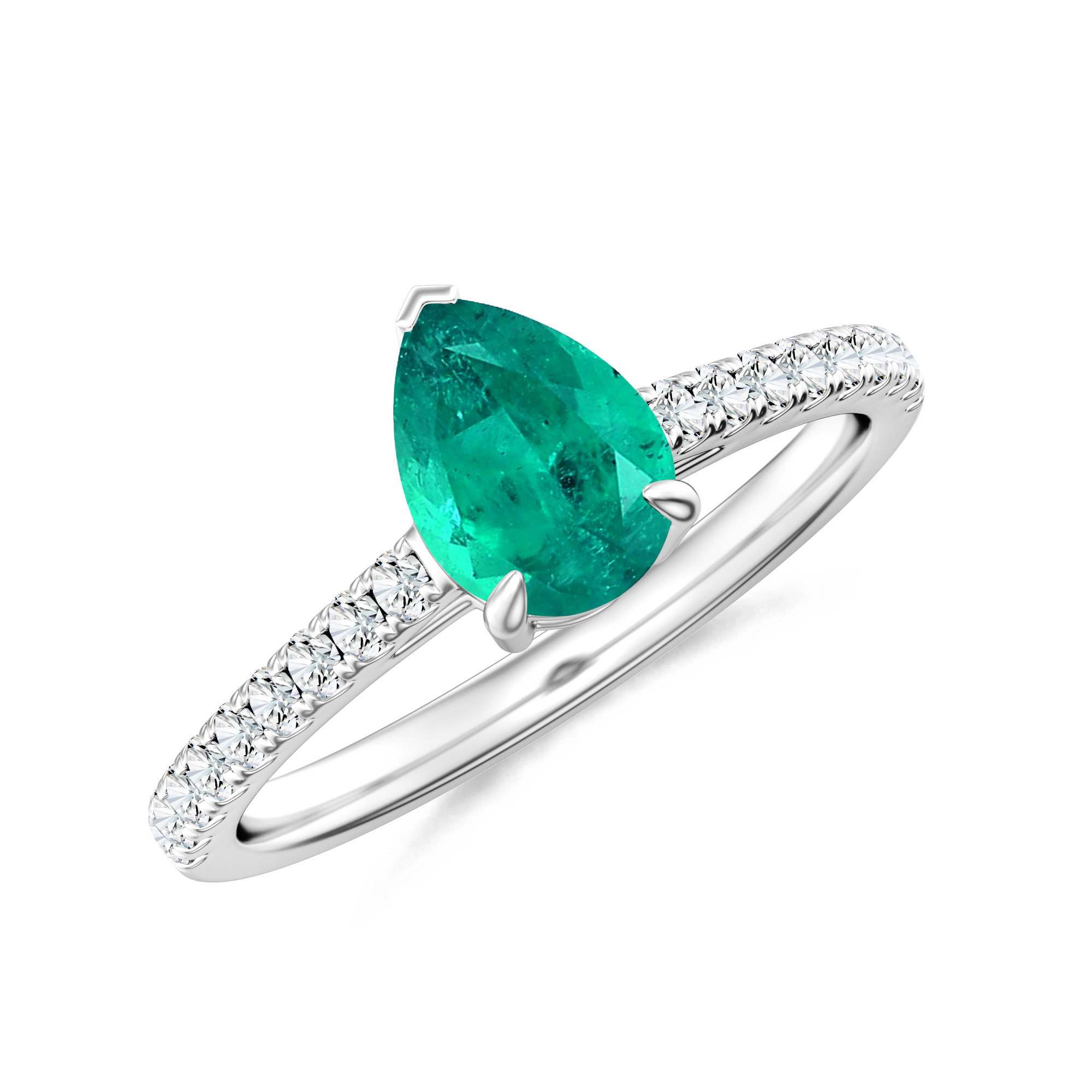 Inel aur alb 18k, smarald si diamante