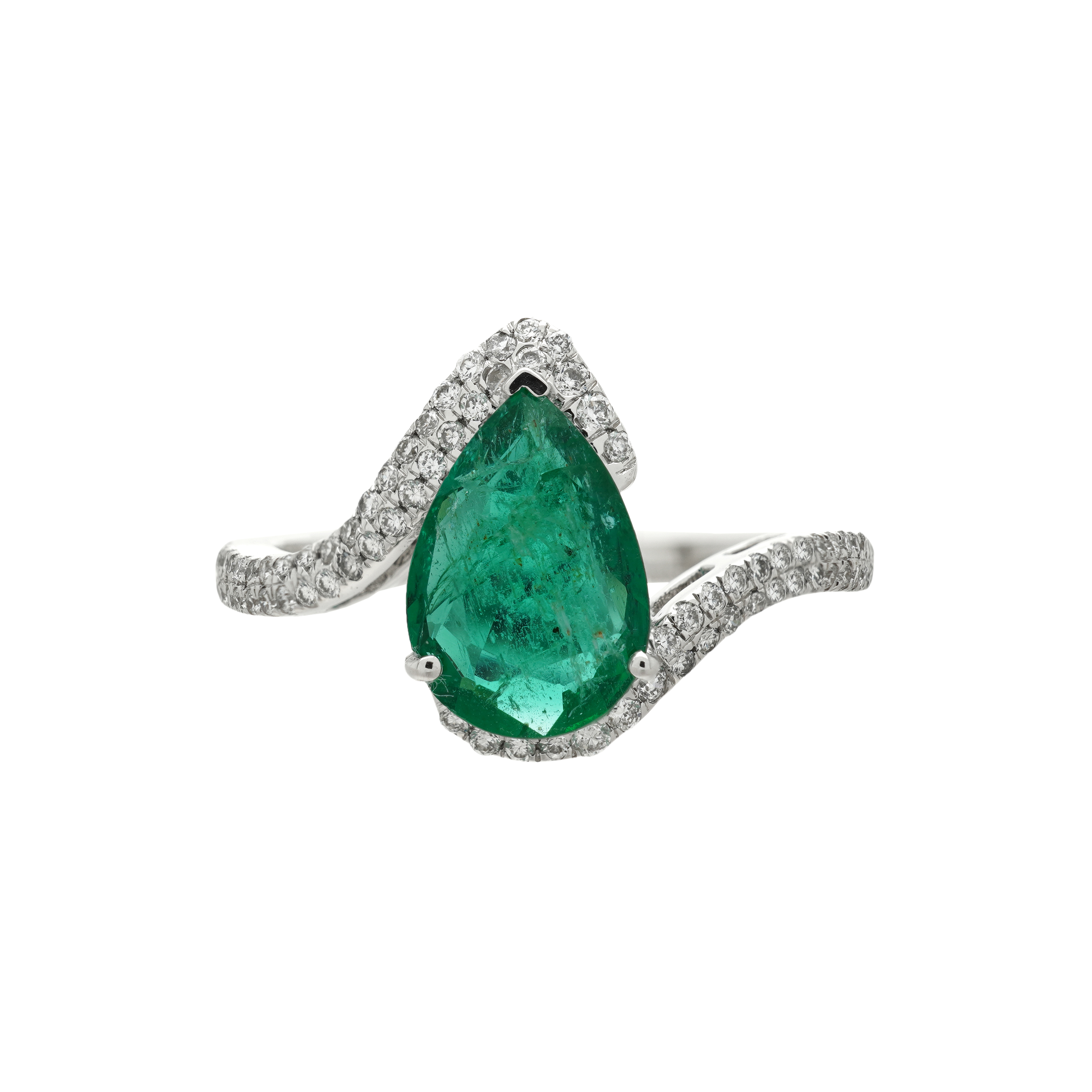 Inel aur alb 18k: smarald (0.94 ct.), diamante (0.23 ct.)