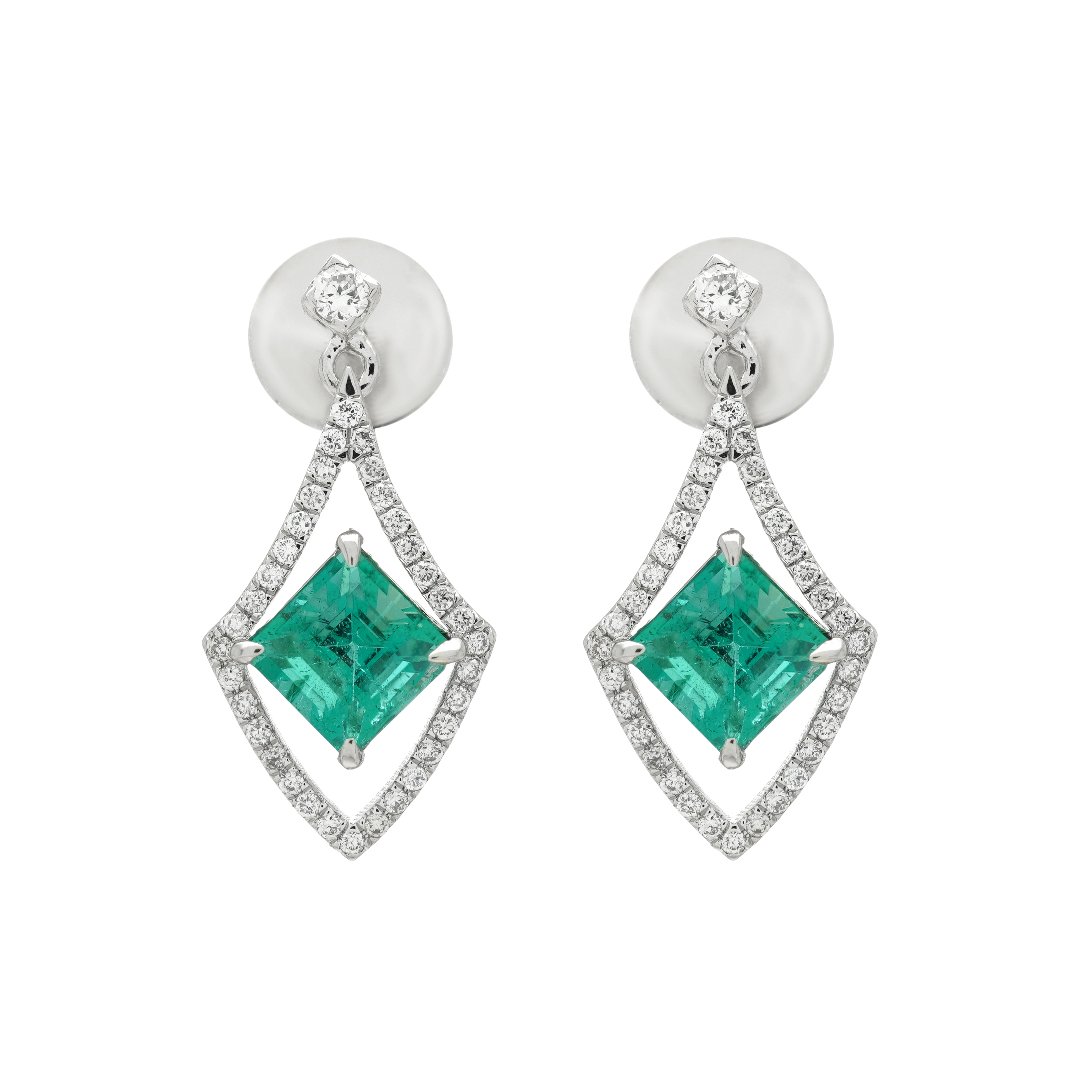Cercei TIMELESS: aur alb 18k: smarald (1.19 ct.), diamante