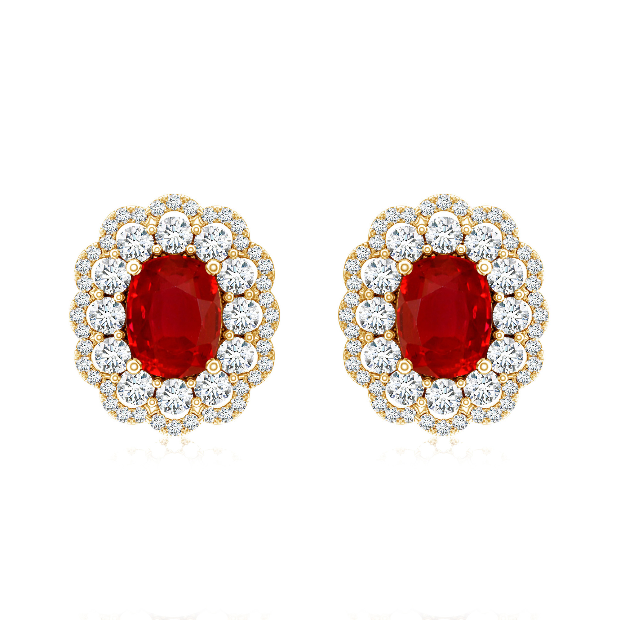 Cercei TIMELESS din aur galben de 18k cu rubin si diamante