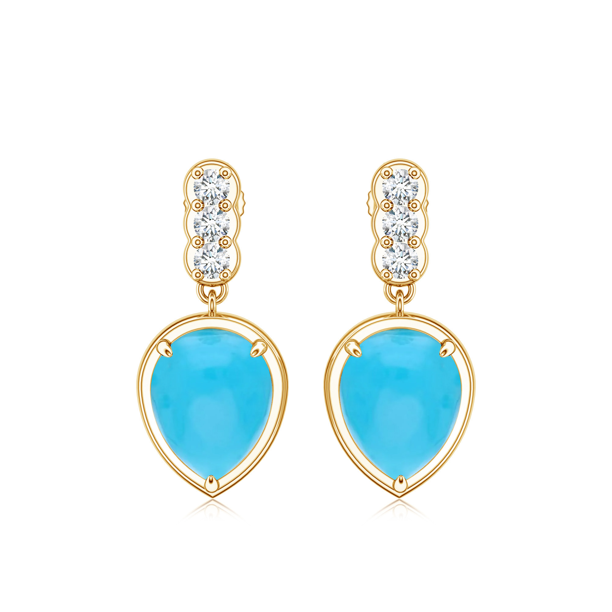 Cercei TIMELESS din aur galben de 18k cu turcoaz si diamante