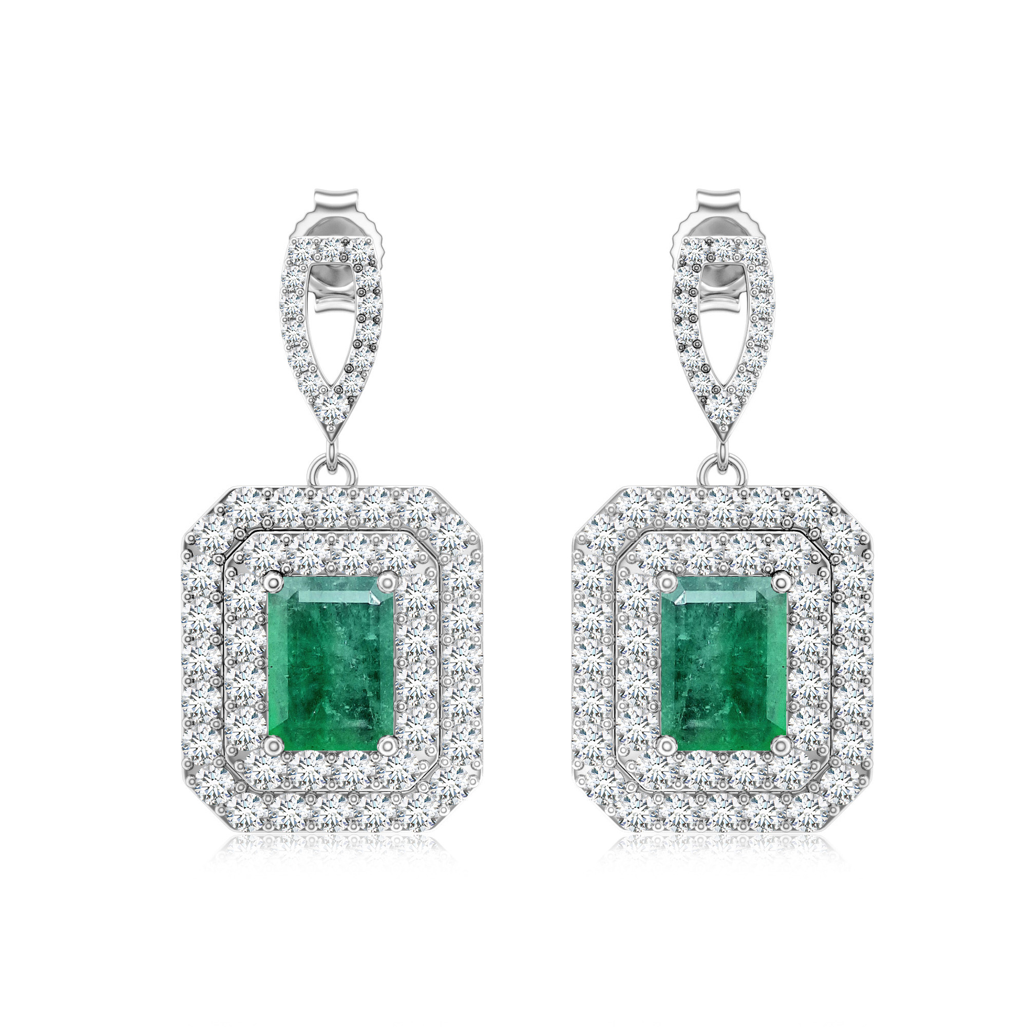 Cercei aur alb 18k, smarald 1.51 ct. si diamante 1.31 ct.