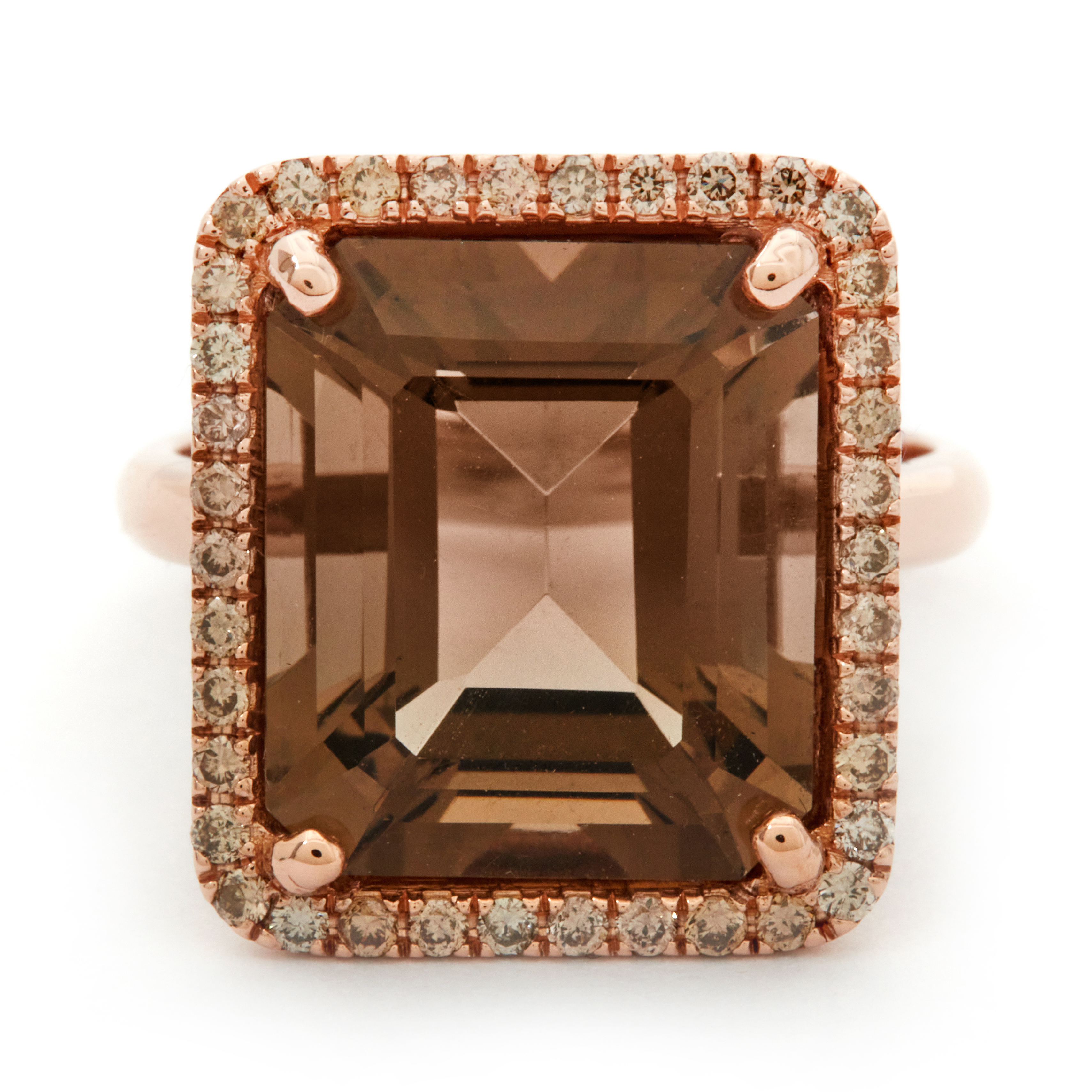 Inel TIMELESS din aur roz de 18k / cuart fumuriu si diamante