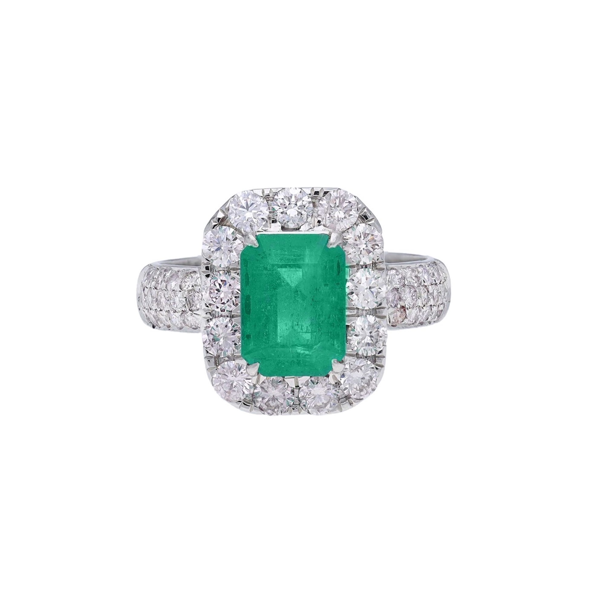 Inel aur alb 18k, smarald 1.72 ct. si diamante 1.17 ct.