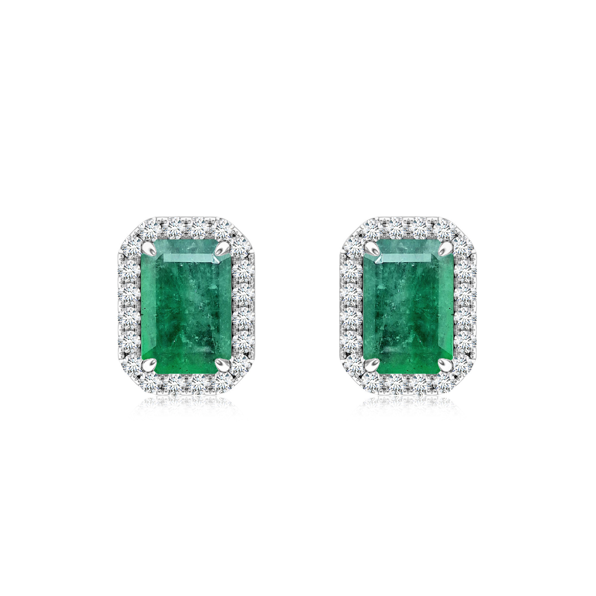 Cercei aur alb 18k, smarald si diamante