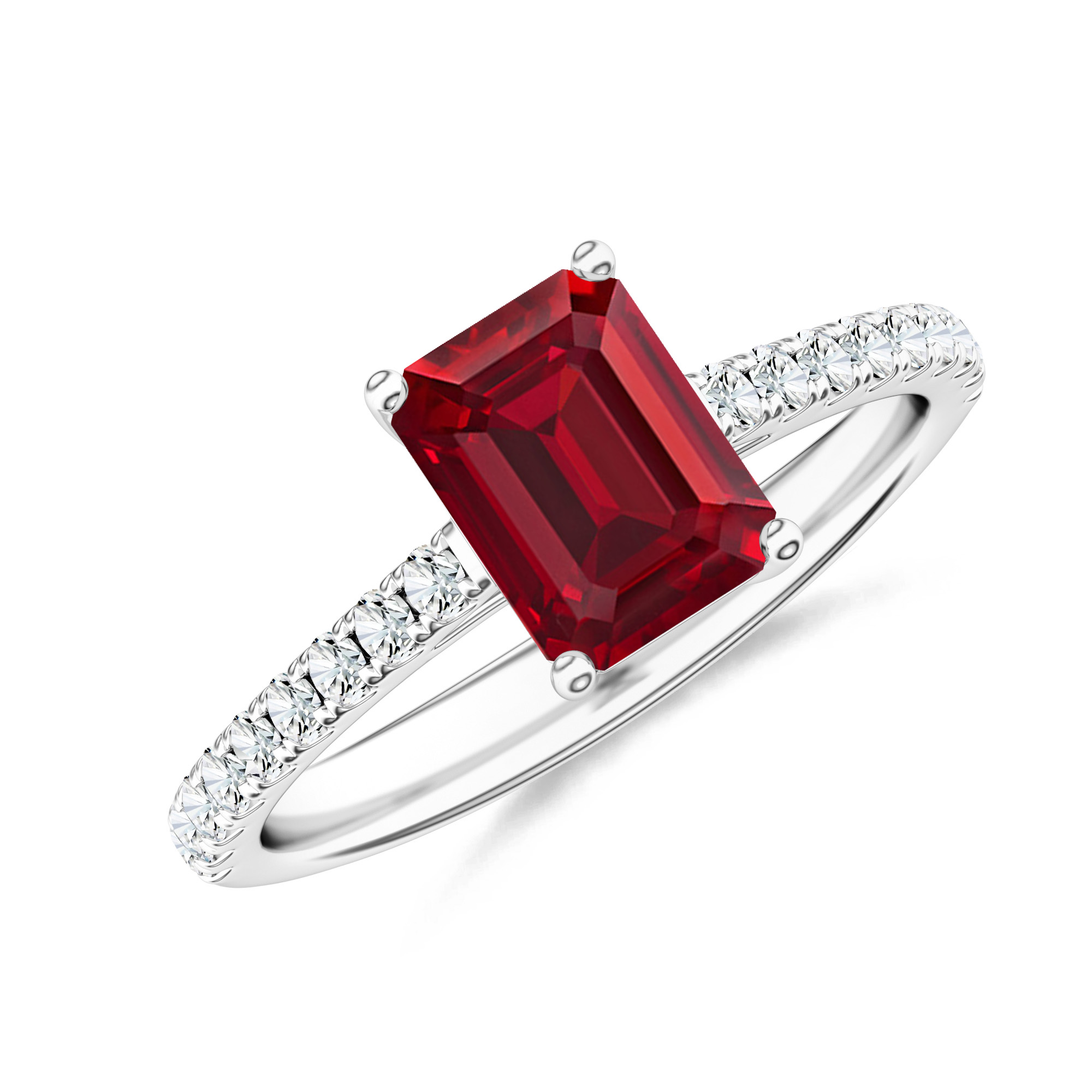 Inel TIMELESS din aur alb de 18k cu rubin si diamante