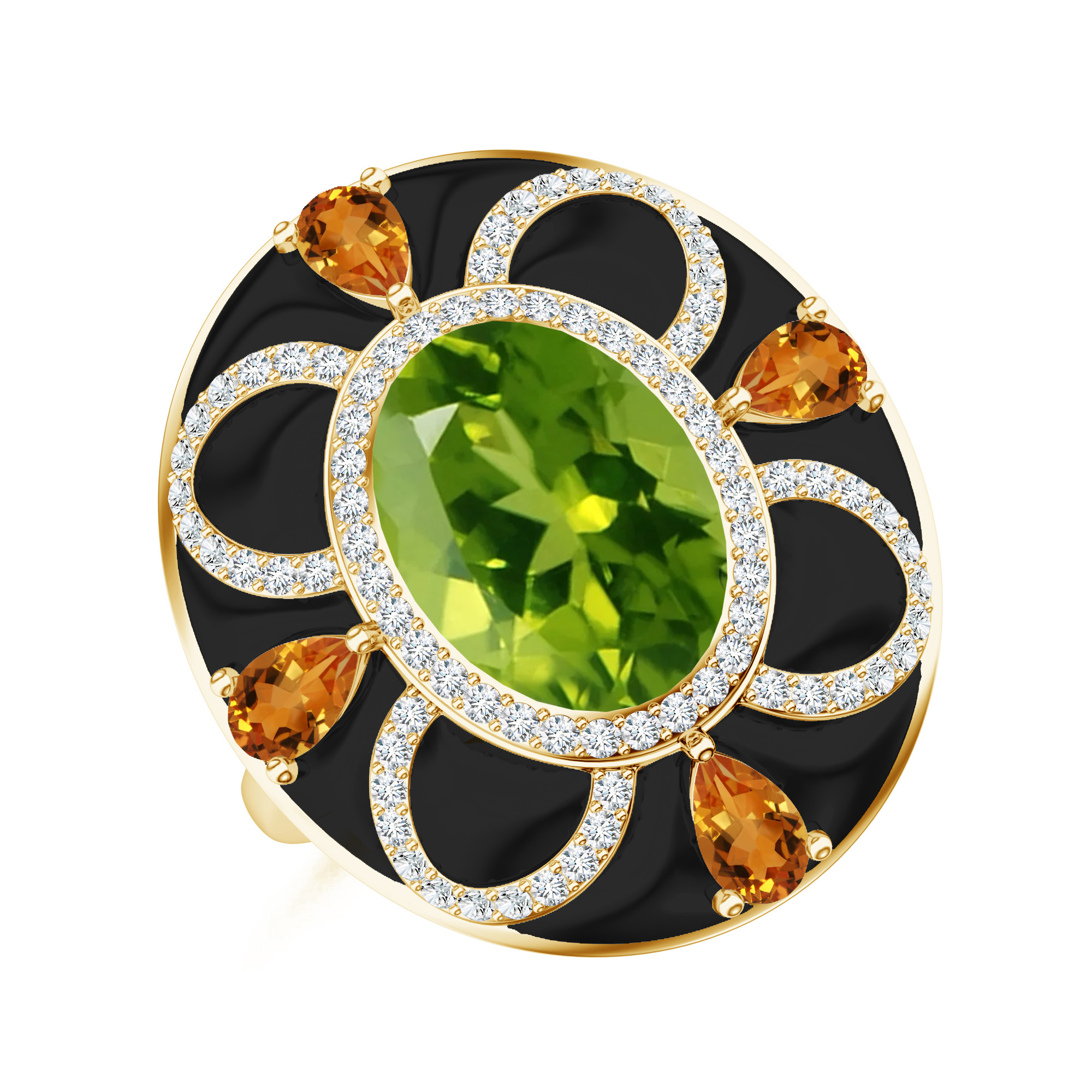 Inel aur galben 18k cu peridot, onix, citrin si diamante
