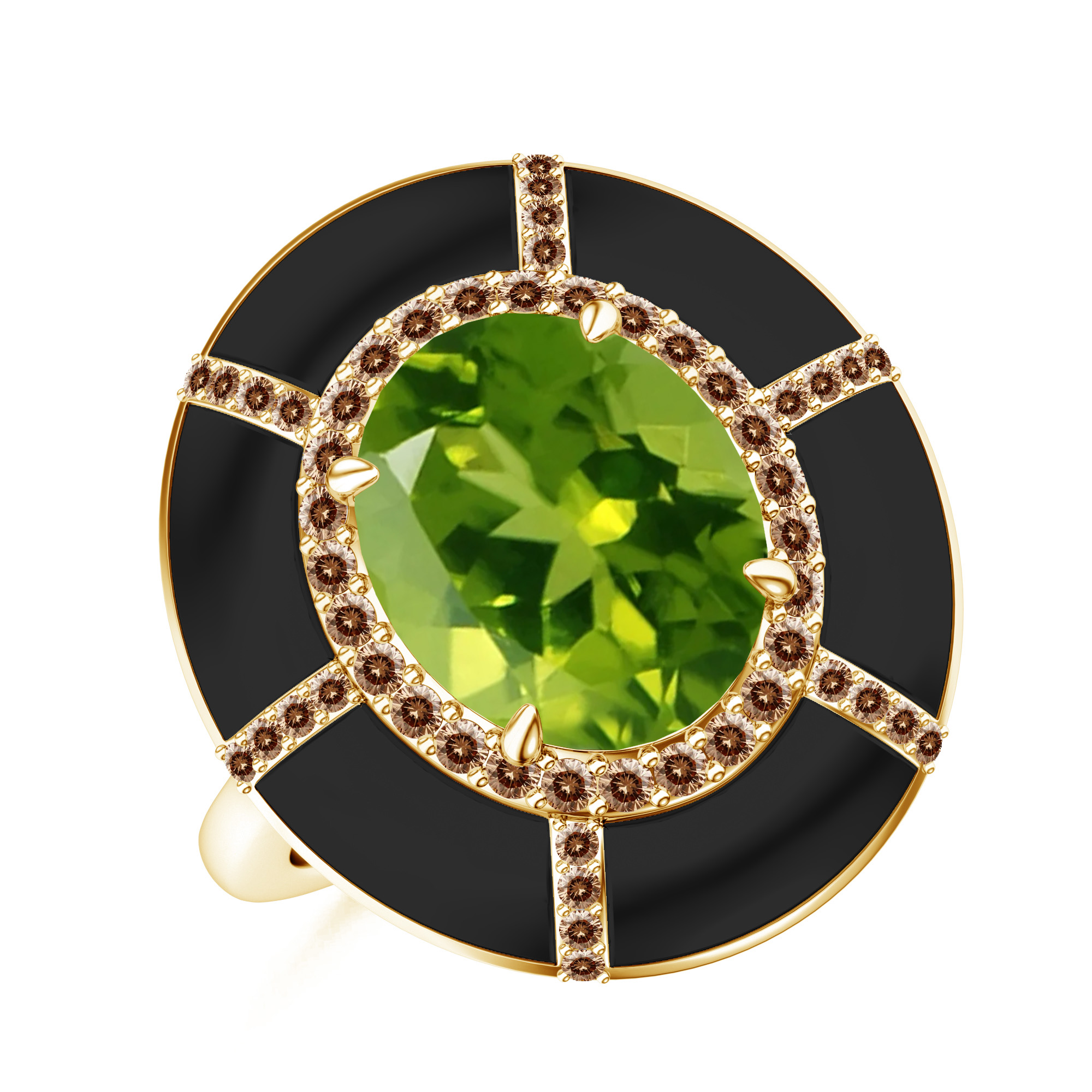 Inel aur galben 18k cu peridot, onix si diamante 0.35ct.
