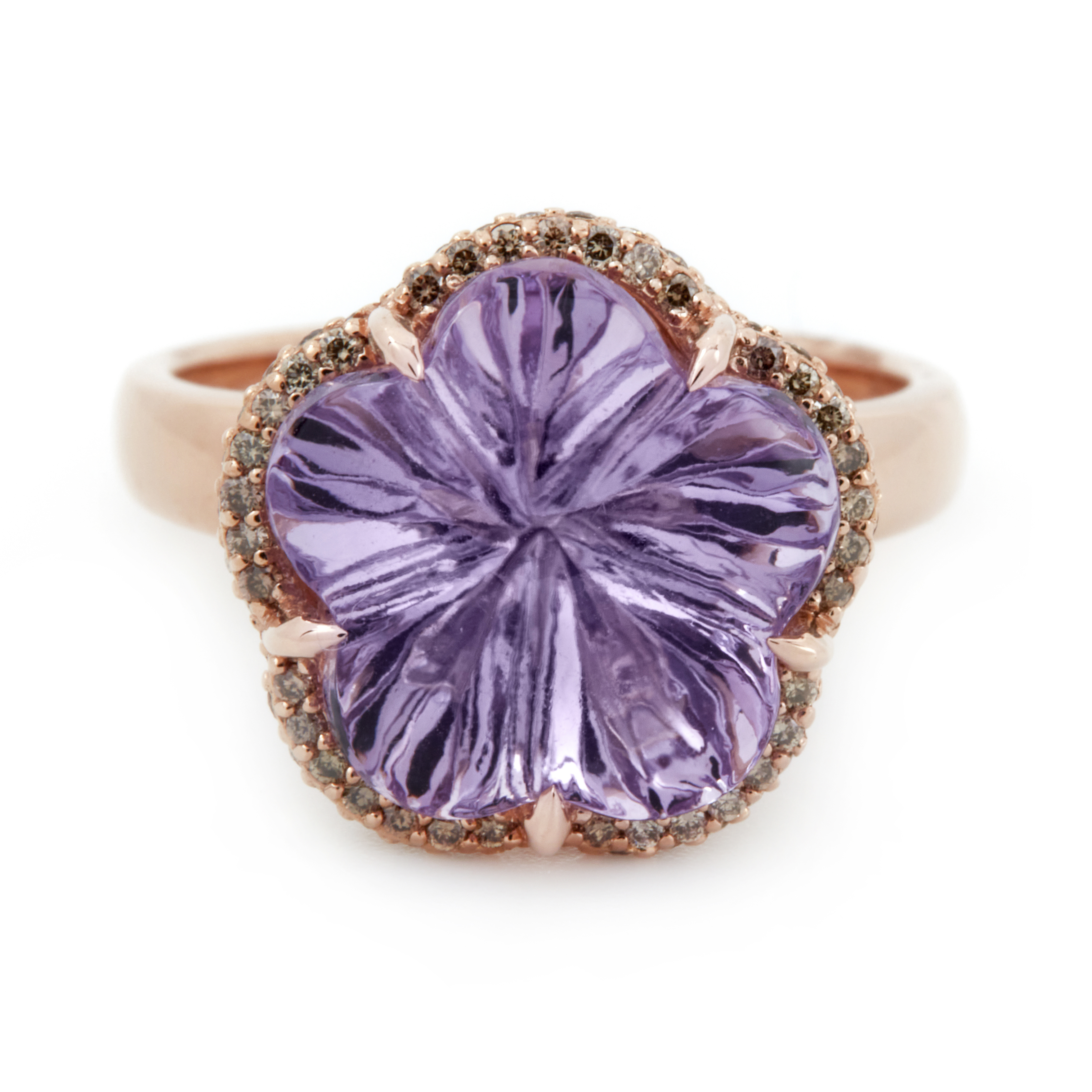 Inel TIMELESS din aur roz de 18k cu ametist lavanda si diamante