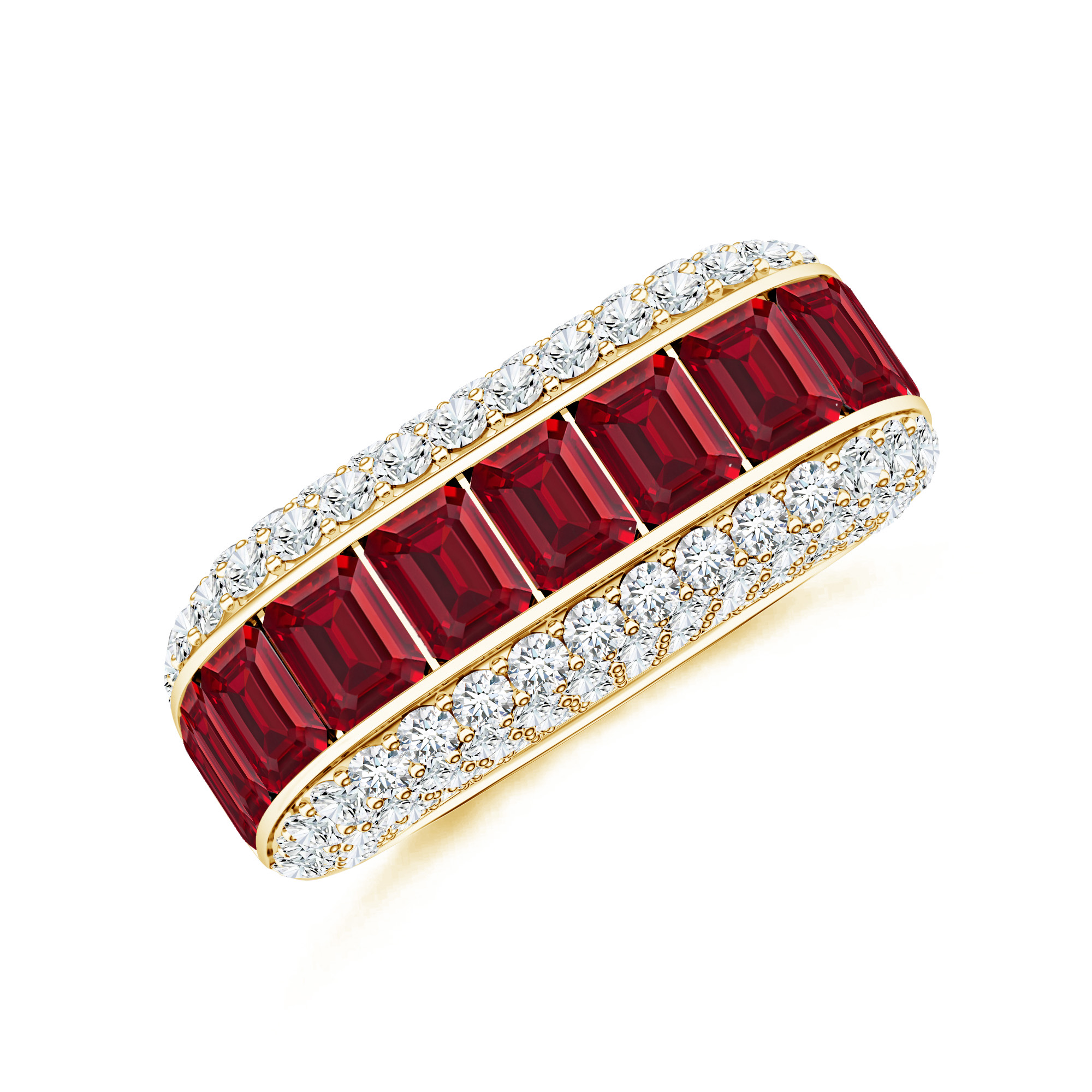 Inel TIMELESS din aur galben de 18k cu rubine si diamante