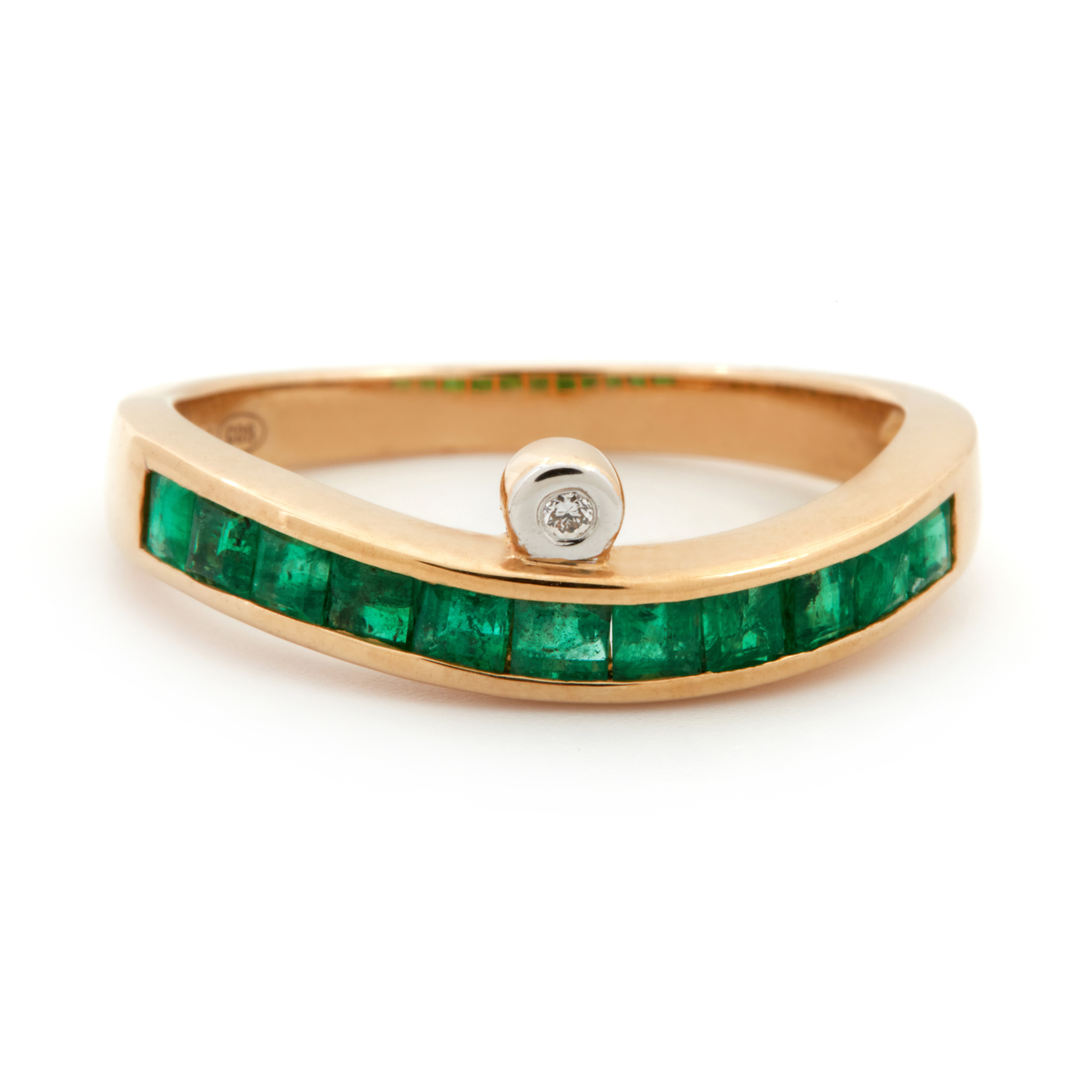 Inel aur galben 18k, smaralde si diamant