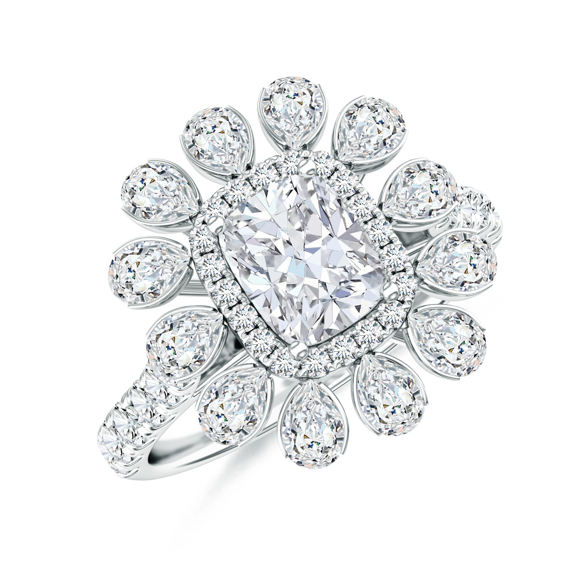 Inel DIAMONDS din aur alb de 18k cu diamant central de 1.00 ct (GIA) si diamante anturaj 1.35 ct.