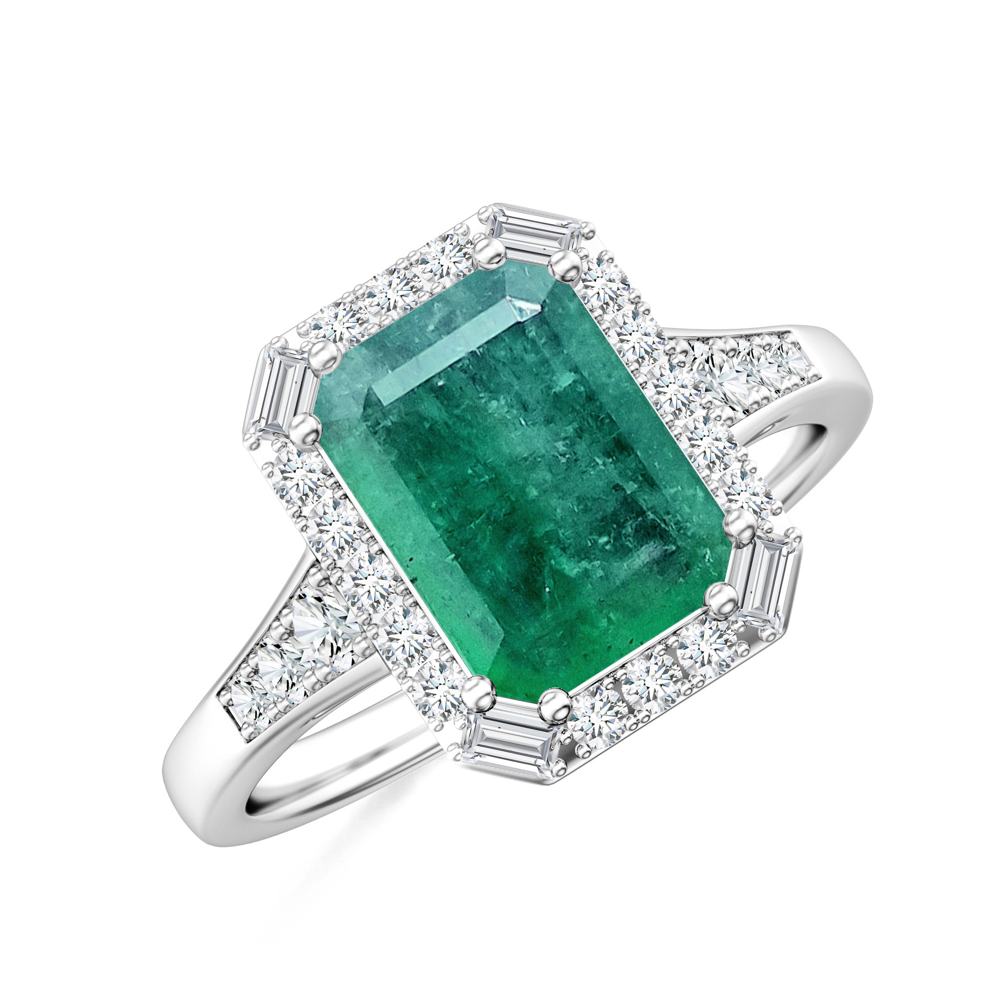Inel aur alb 18k, smarald 1.96 ct. si diamante 0.31 ct.
