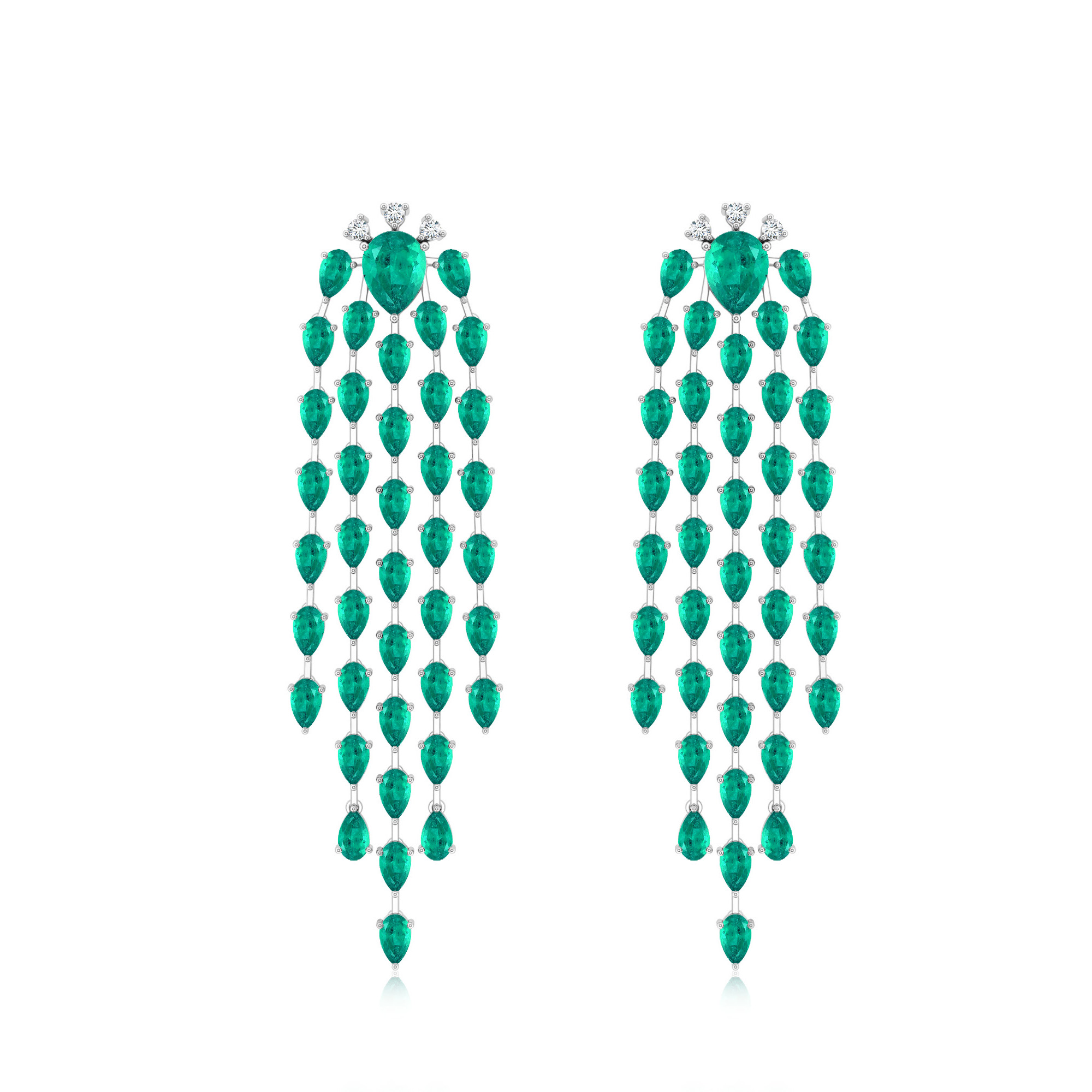 Cercei din aur alb de 18k cu smaralde si diamante (0.22 ct.)