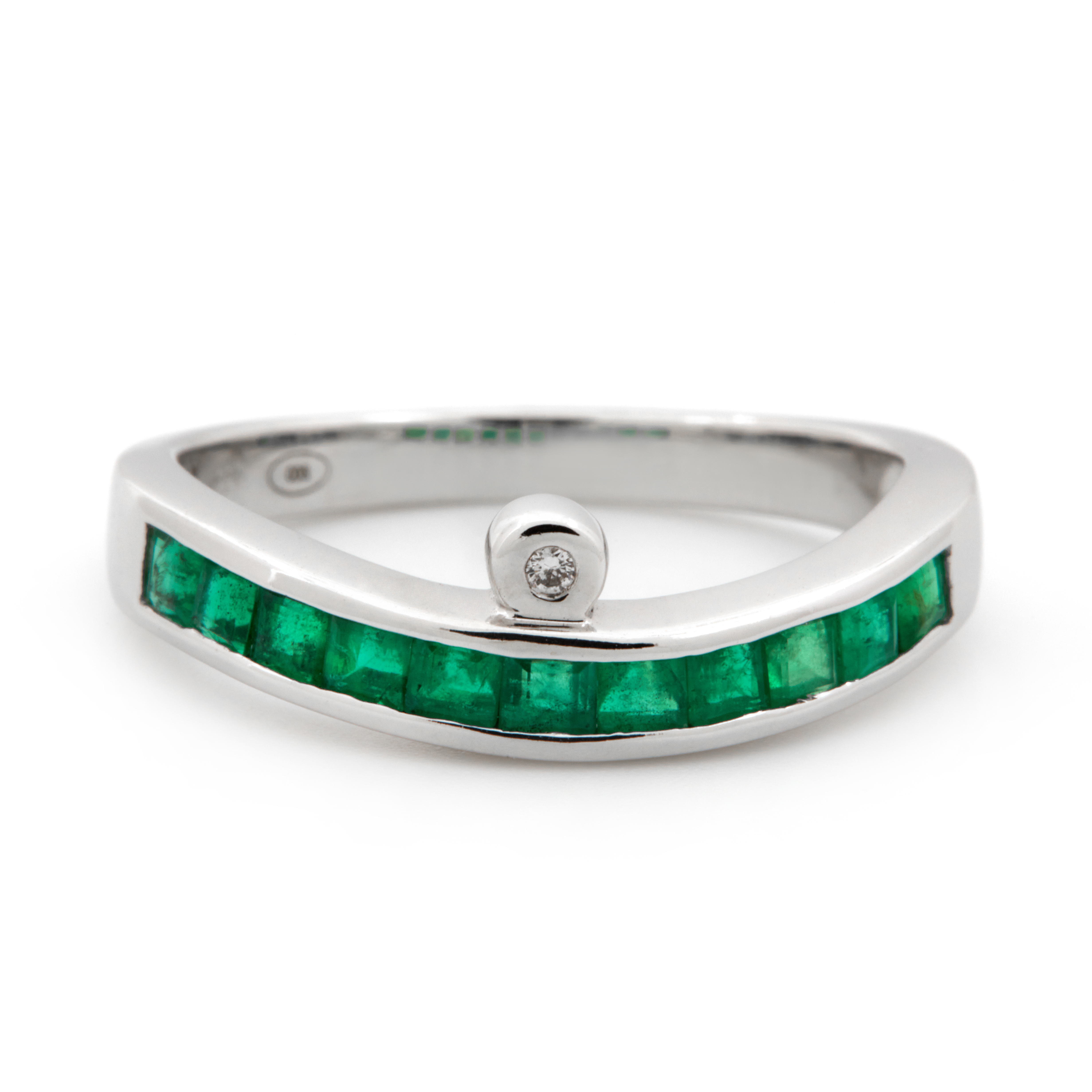 Inel aur alb 18k, smaralde si diamant