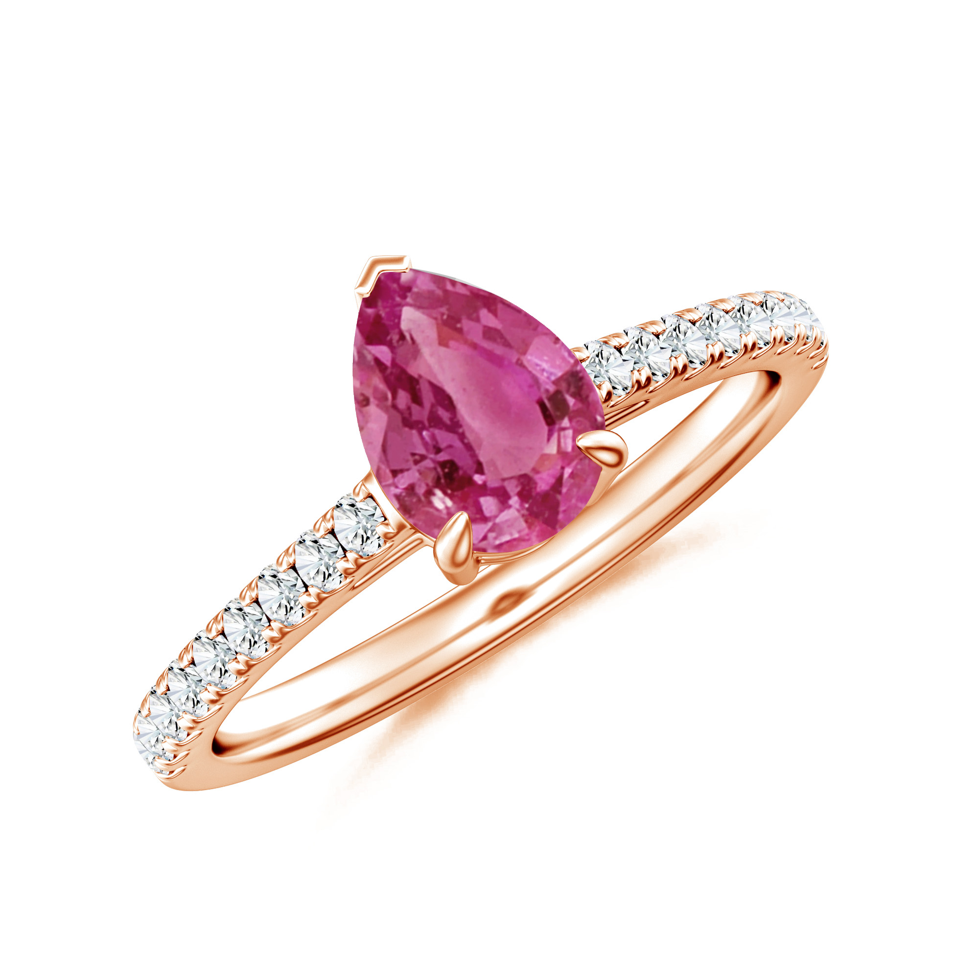 Inel LINEA din aur roz de 18k cu safir roz si diamante