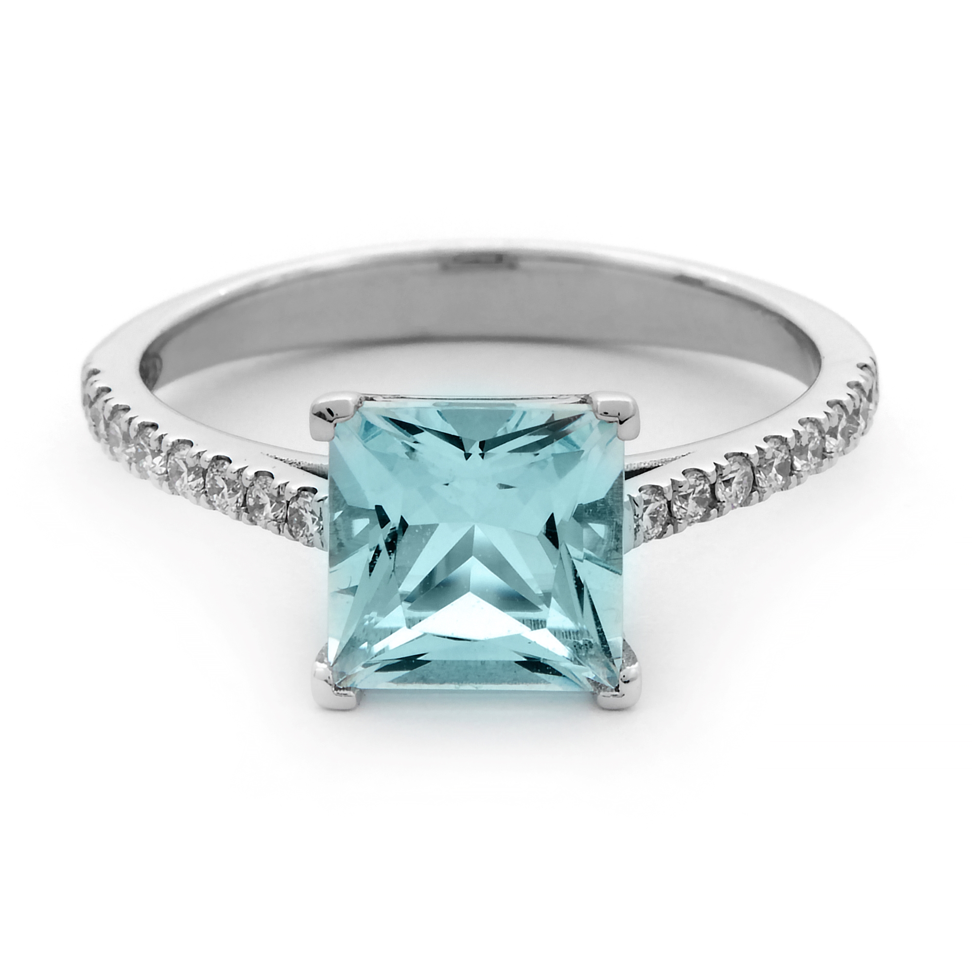 Inel TIMELESS din aur alb de 18k cu acvamarin si diamante