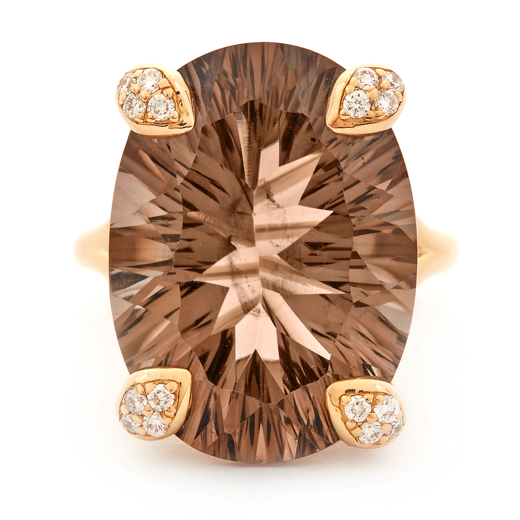 Inel GALA din aur galben de 18k / cuart fumuriu si diamante