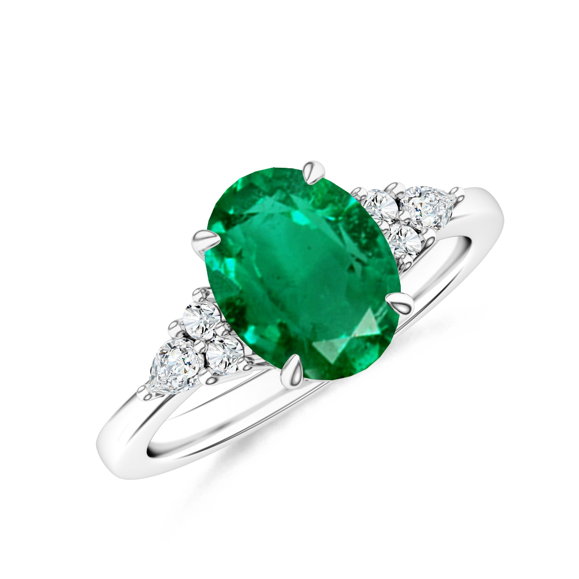 Inel aur alb 18k, smarald si diamante