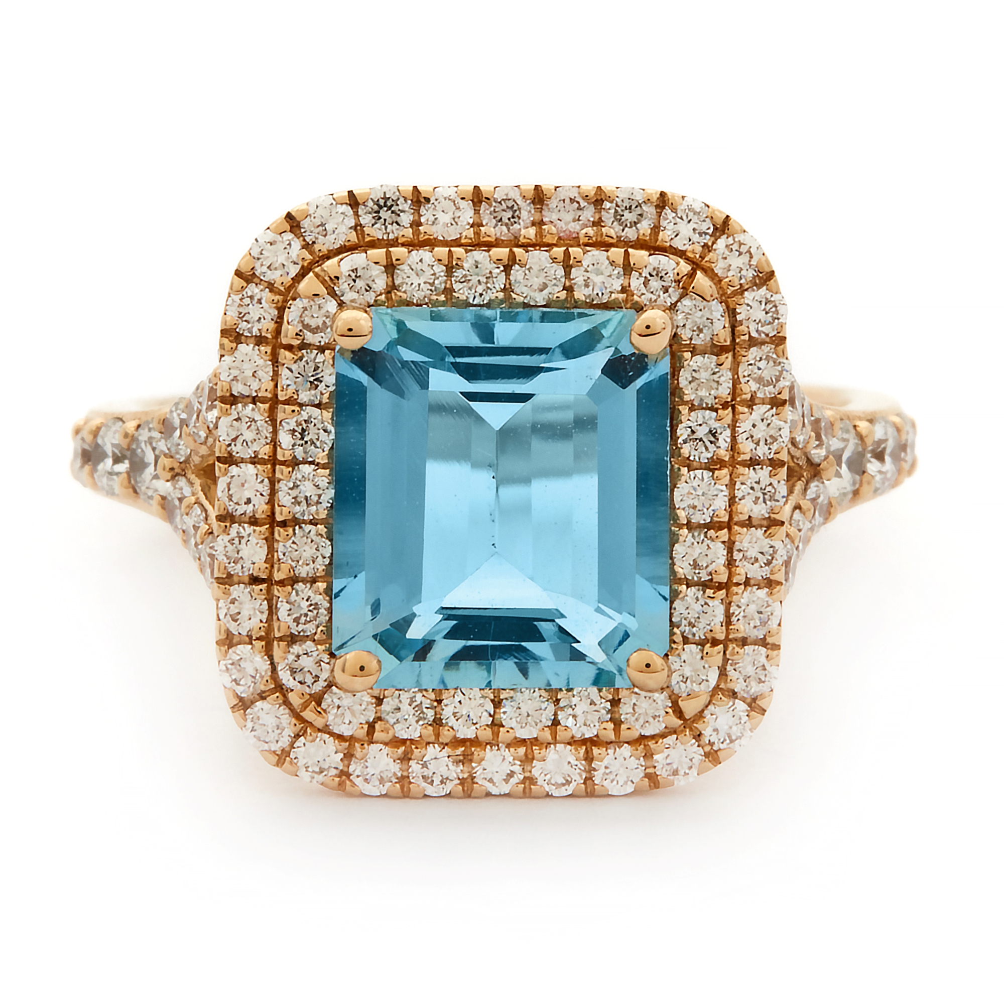 Inel TIMELESS: aur galben 18k / acvamarin / diamante