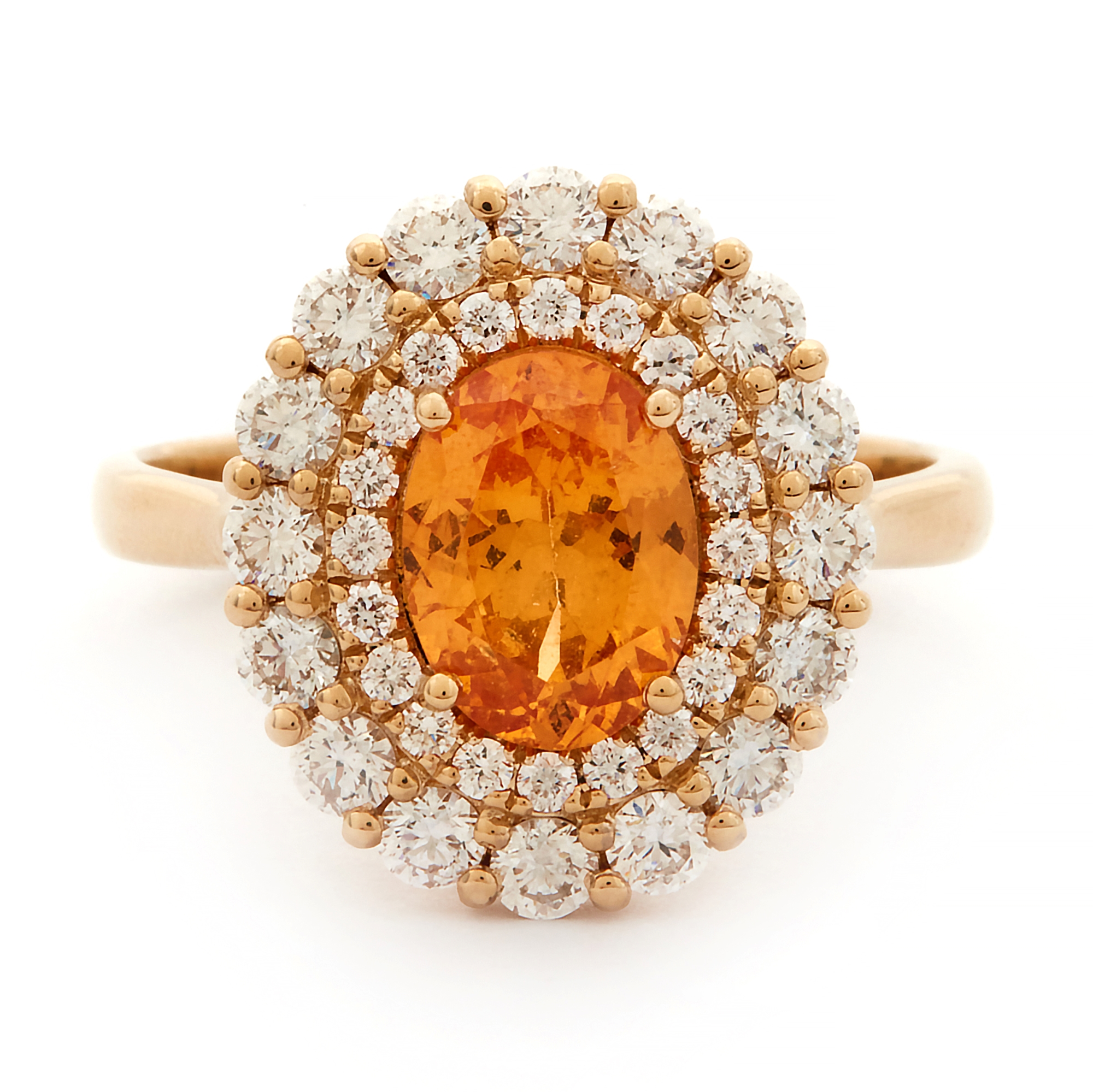 Inel TIMELESS: aur galben 18k / granat spesartit / diamante