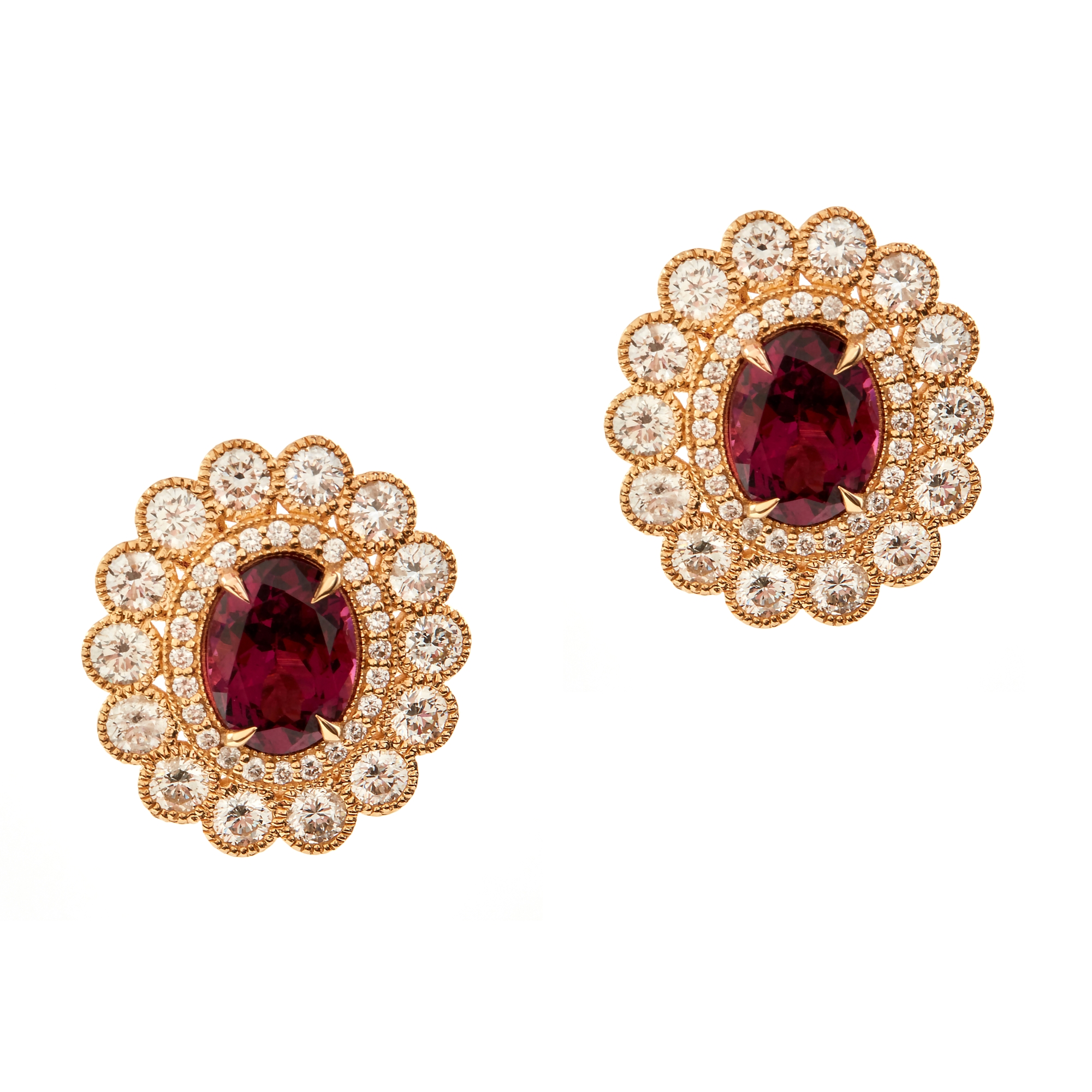 Cercei TIMELESS: aur galben 18k cu rodolit si diamante