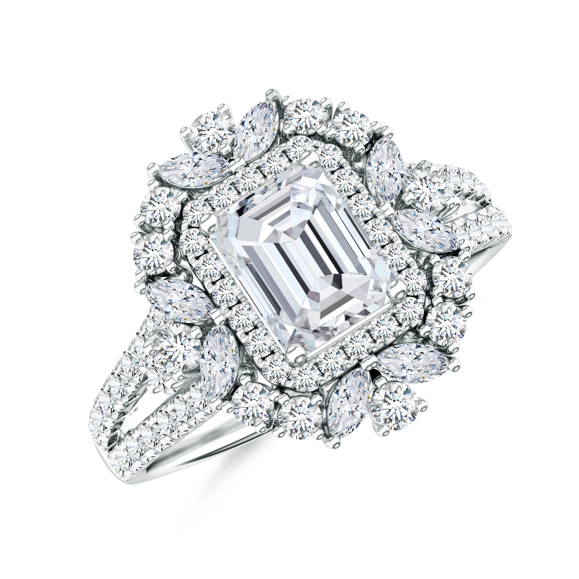 Inel DIAMONDS din aur alb de 18k cu diamant central de 1.01 ct (GIA) si diamante anturaj 0.65 ct.