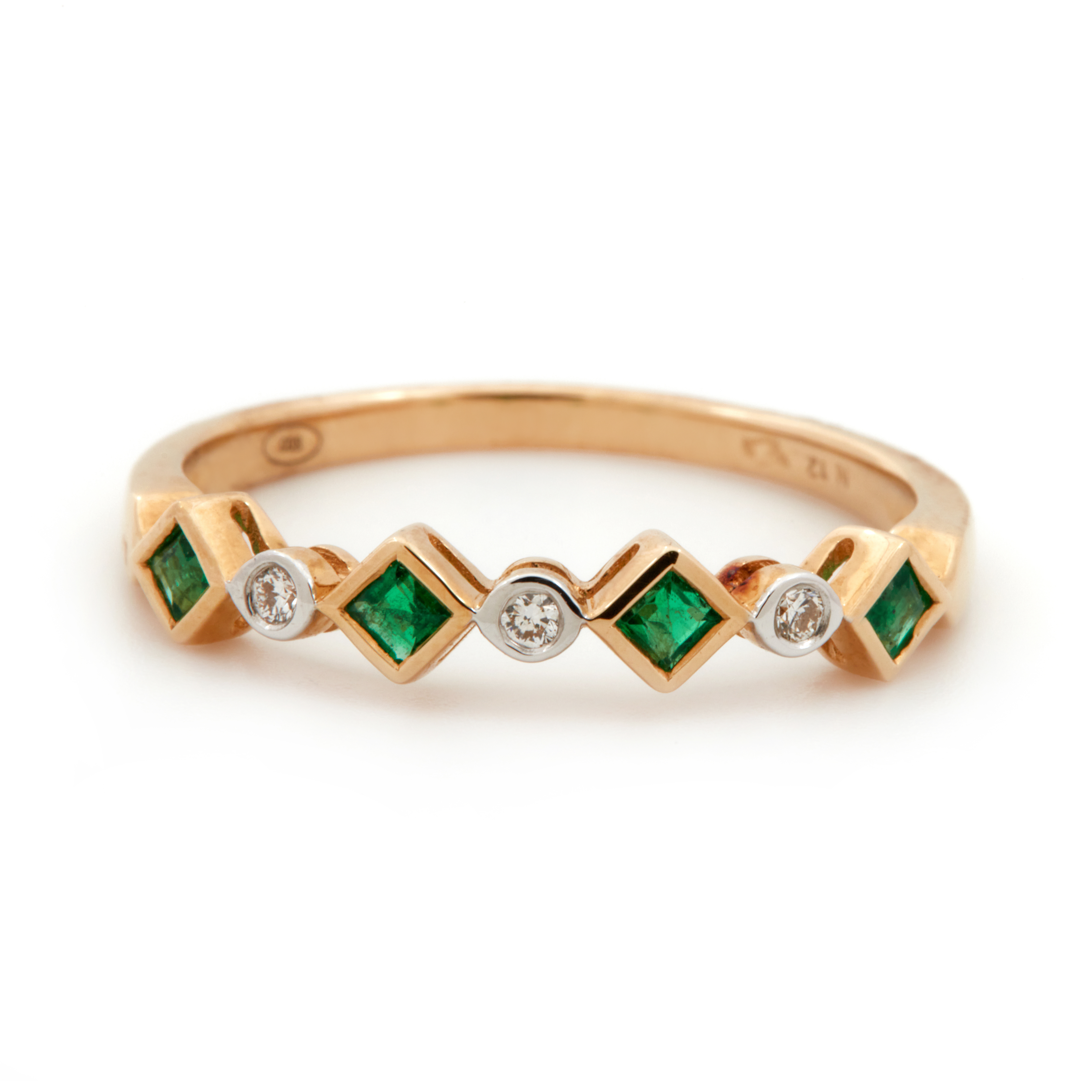 Inel aur galben 18k, smaralde si diamante