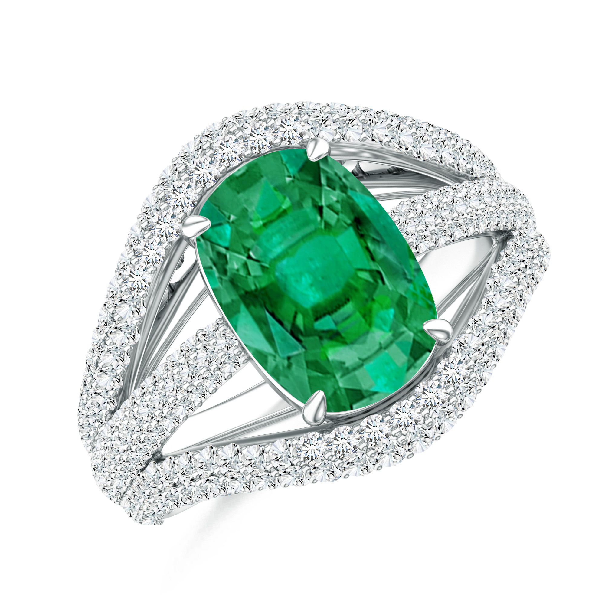 Inel din aur alb de 18k cu tsavorit 3.55 ct. si diamante