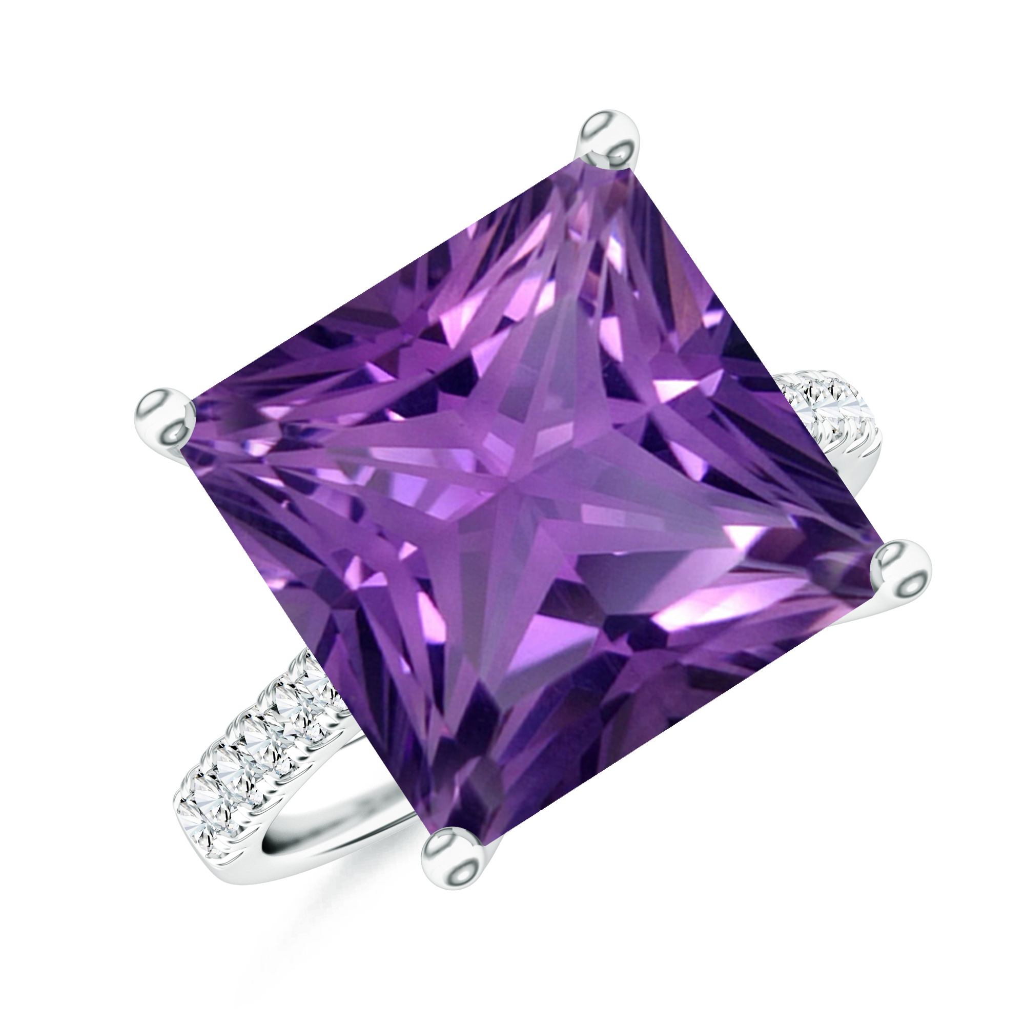 Inel TIMELESS din aur alb de 18k cu ametist si diamante